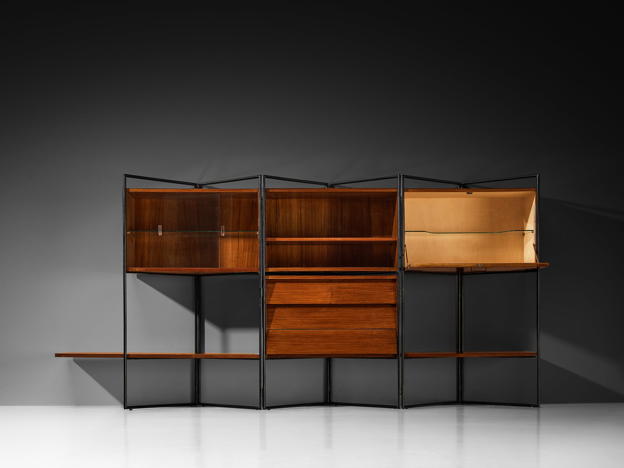 Taichiro Nakai for La Permanente Mobili Adjustable Wall Cabinet in Teak Case pieces and storage cabinets Morentz