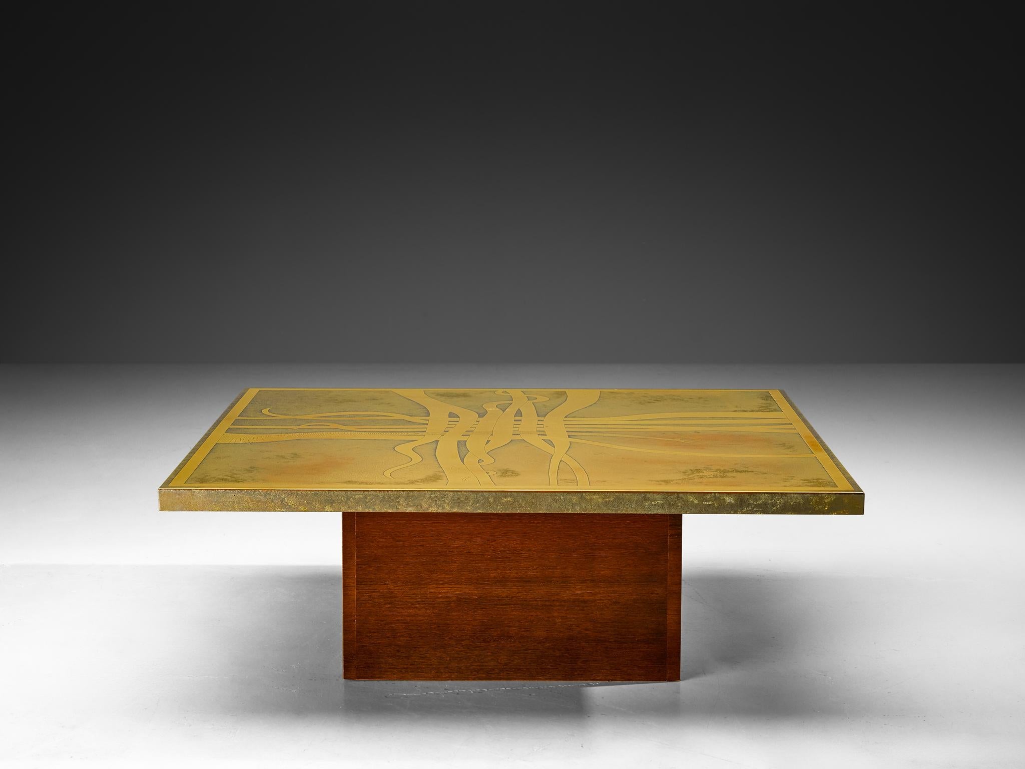 Christian Krekels Signed Coffee Table in Brass and Wengé tables Morentz