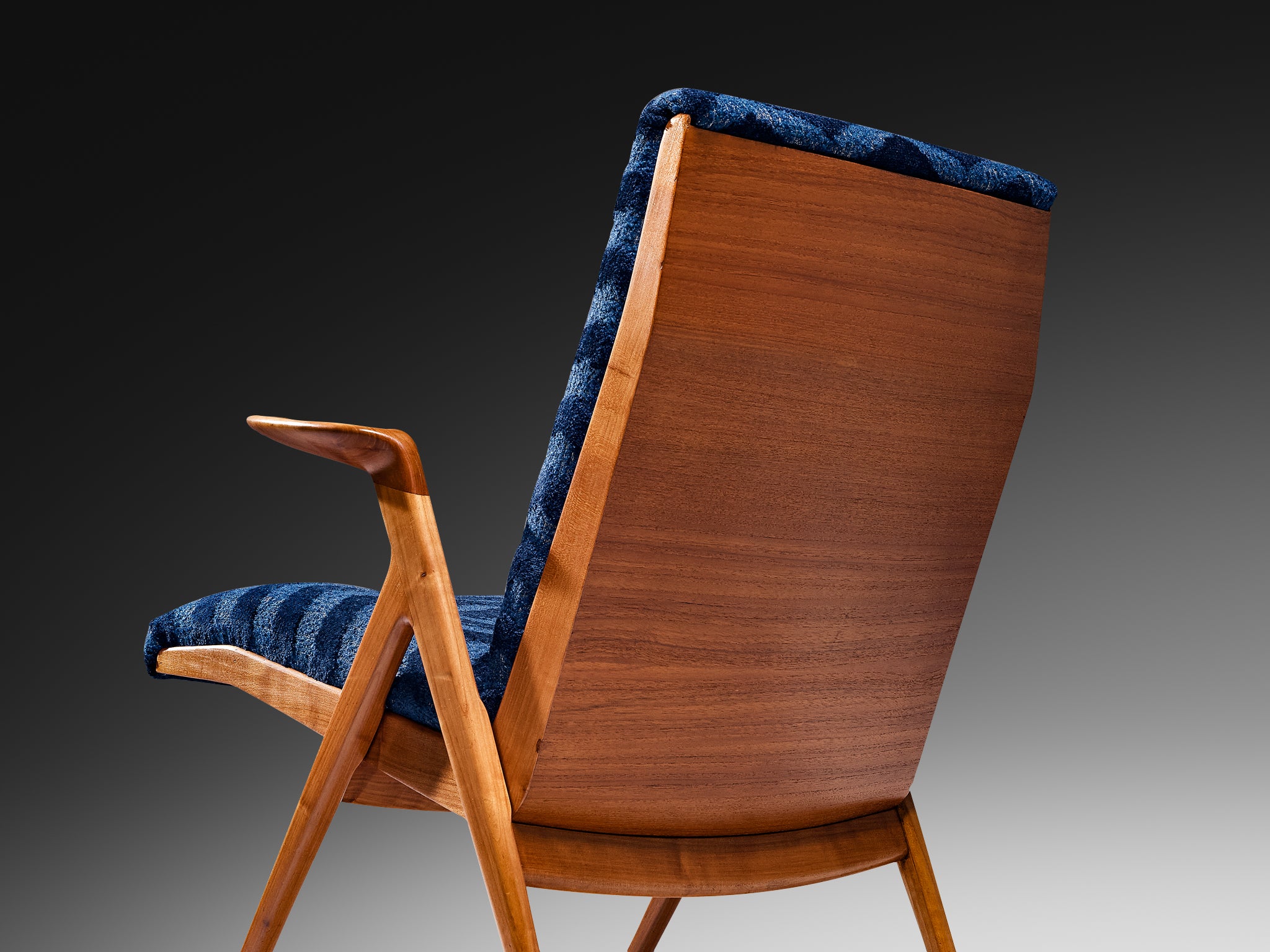 Taichiro Nakai Reupholstered Blue Armchair in Cherry Seating Morentz