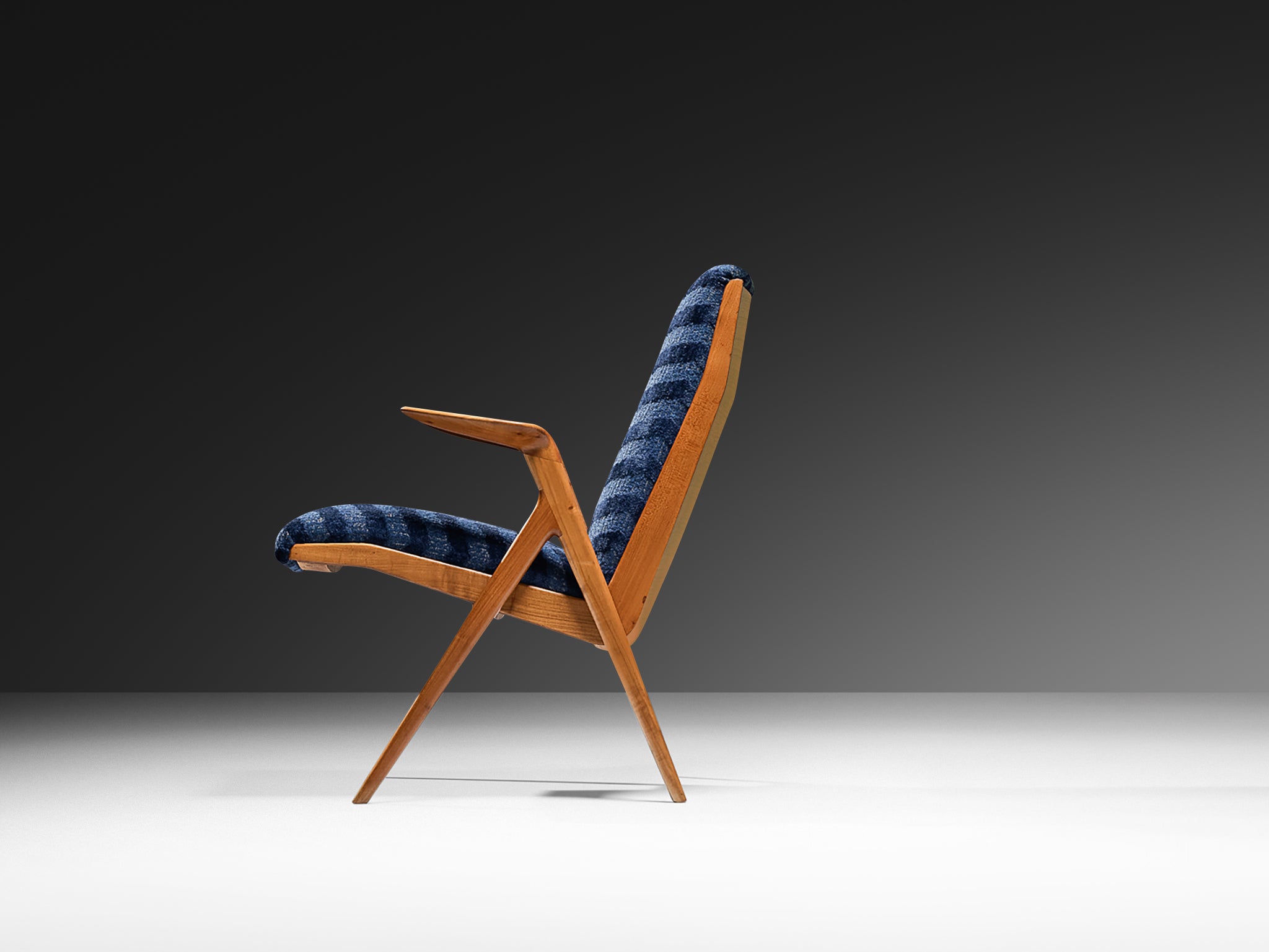 Taichiro Nakai Reupholstered Blue Armchair in Cherry Seating Morentz