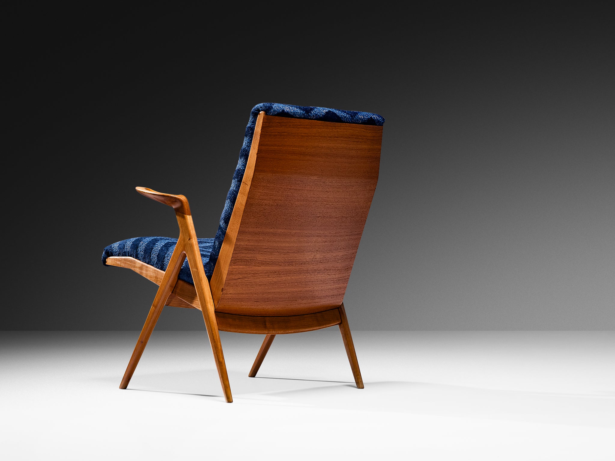 Taichiro Nakai Reupholstered Blue Armchair in Cherry Seating Morentz