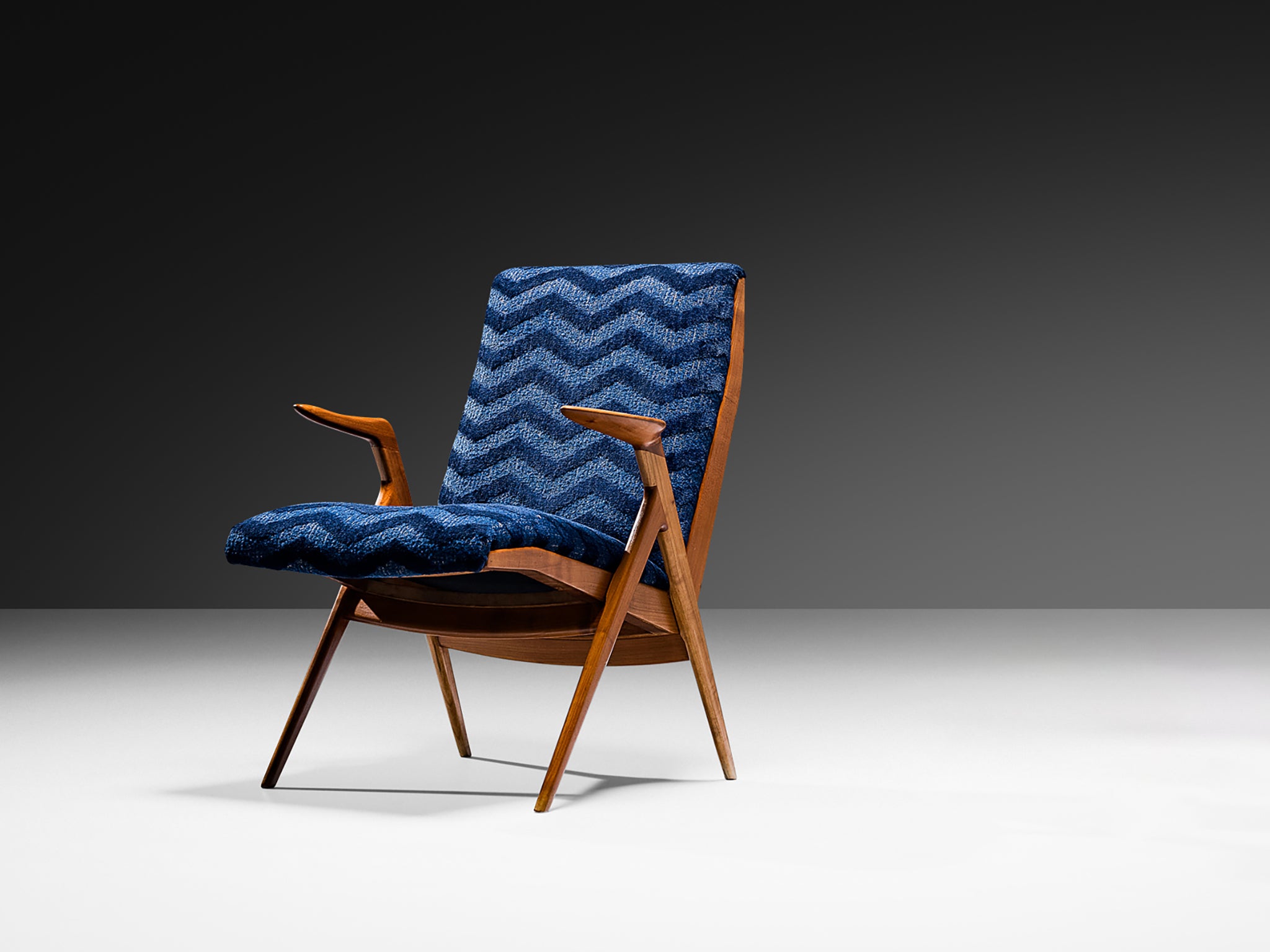 Taichiro Nakai Reupholstered Blue Armchair in Cherry