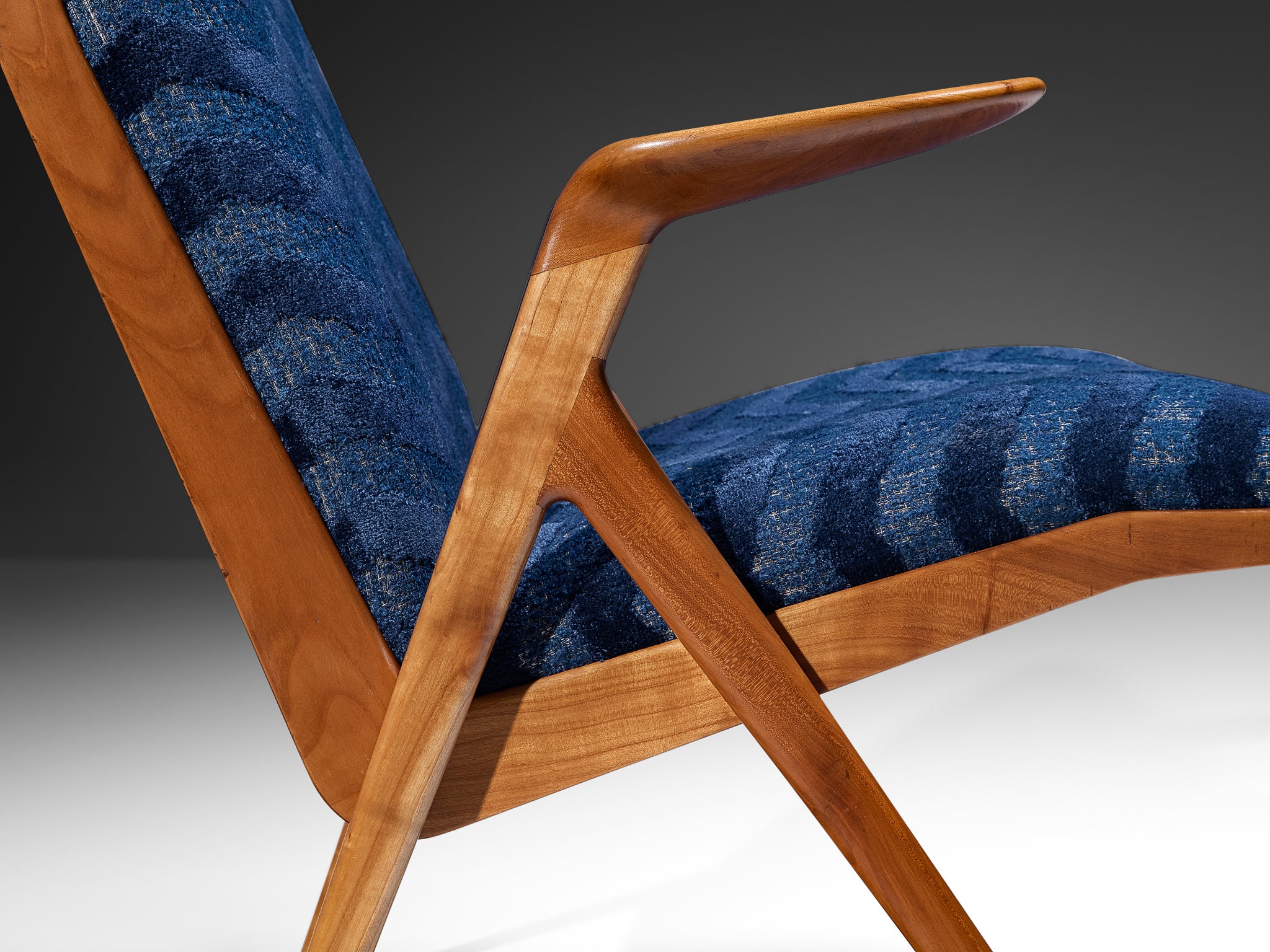 Taichiro Nakai Reupholstered Blue Armchair in Cherry Seating Morentz