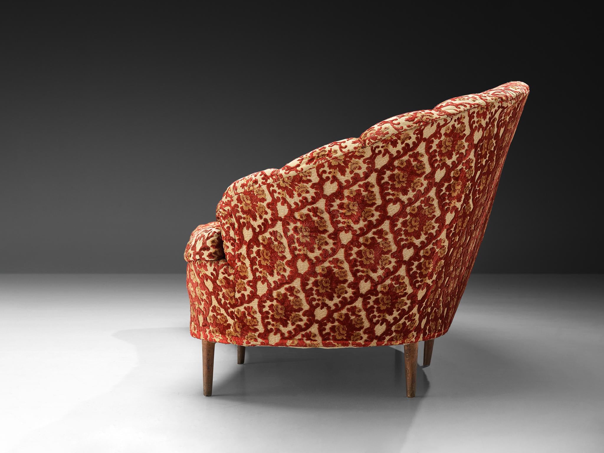 Elegant Curved Four-Seat Sofa in Floral Upholstery seating Morentz