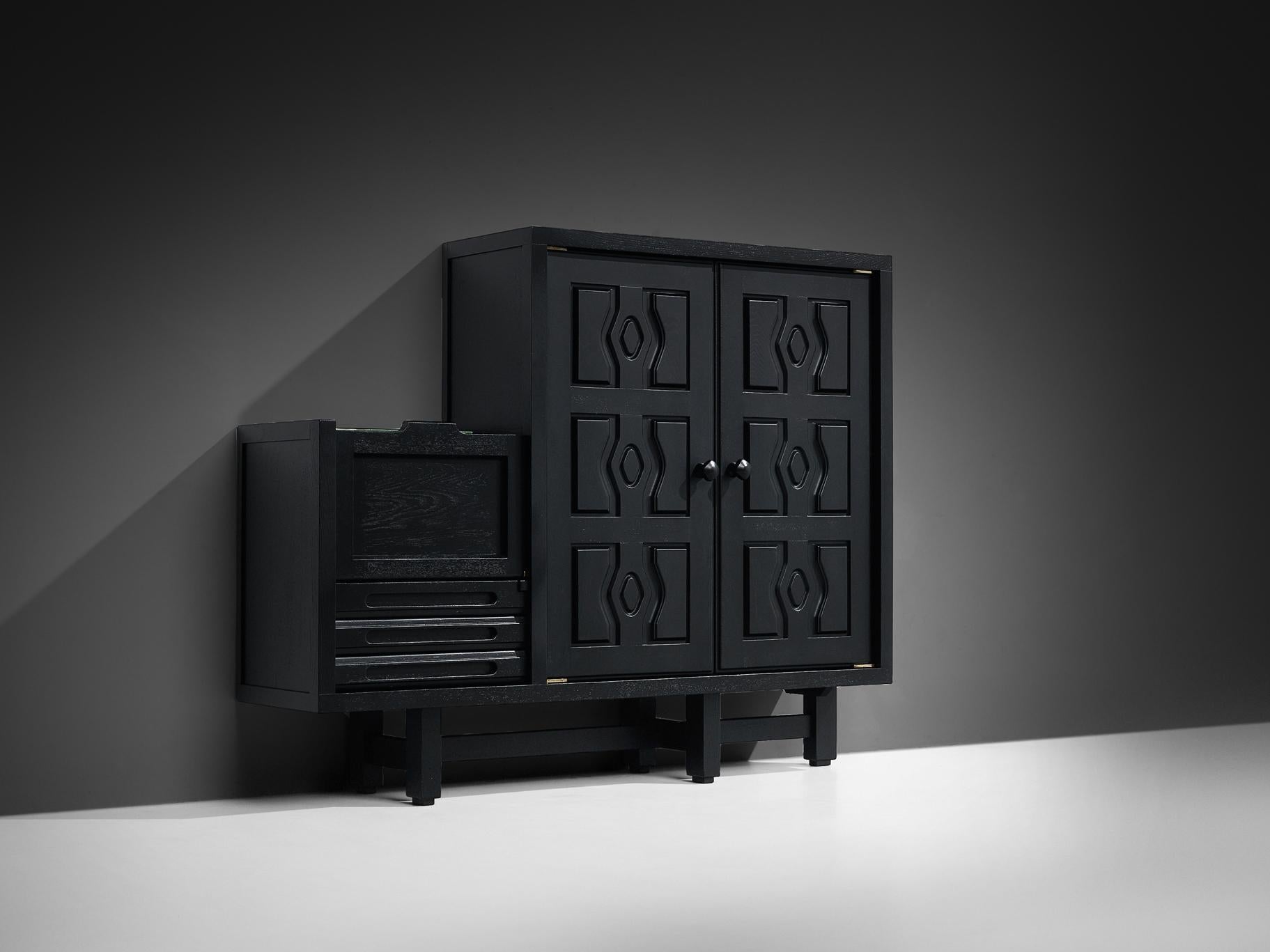 Guillerme & Chambron Cabinet 'Thierry' in Black Lacquered Oak case pieces and storage cabinets Morentz