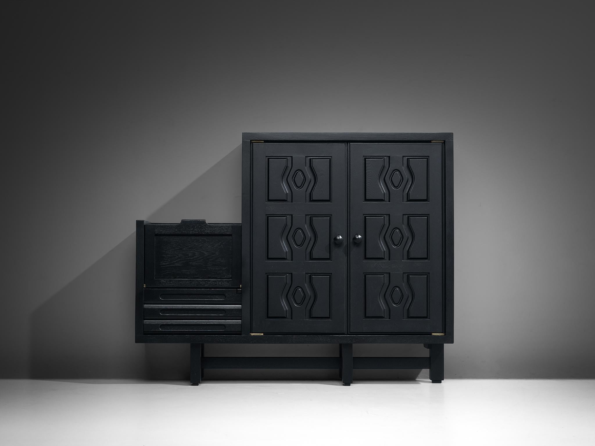 Guillerme & Chambron Cabinet 'Thierry' in Black Lacquered Oak case pieces and storage cabinets Morentz