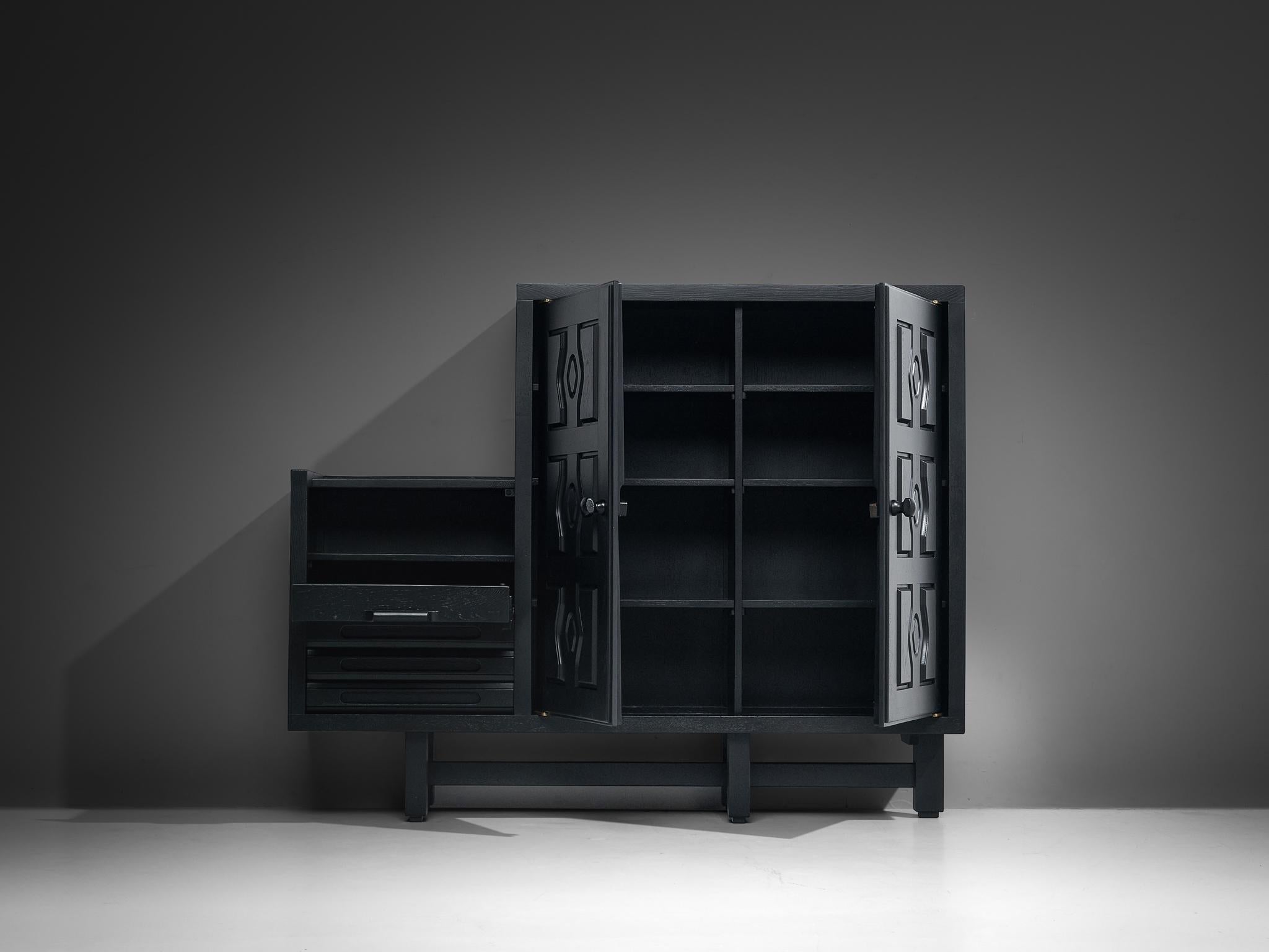 Guillerme & Chambron Cabinet 'Thierry' in Black Lacquered Oak case pieces and storage cabinets Morentz