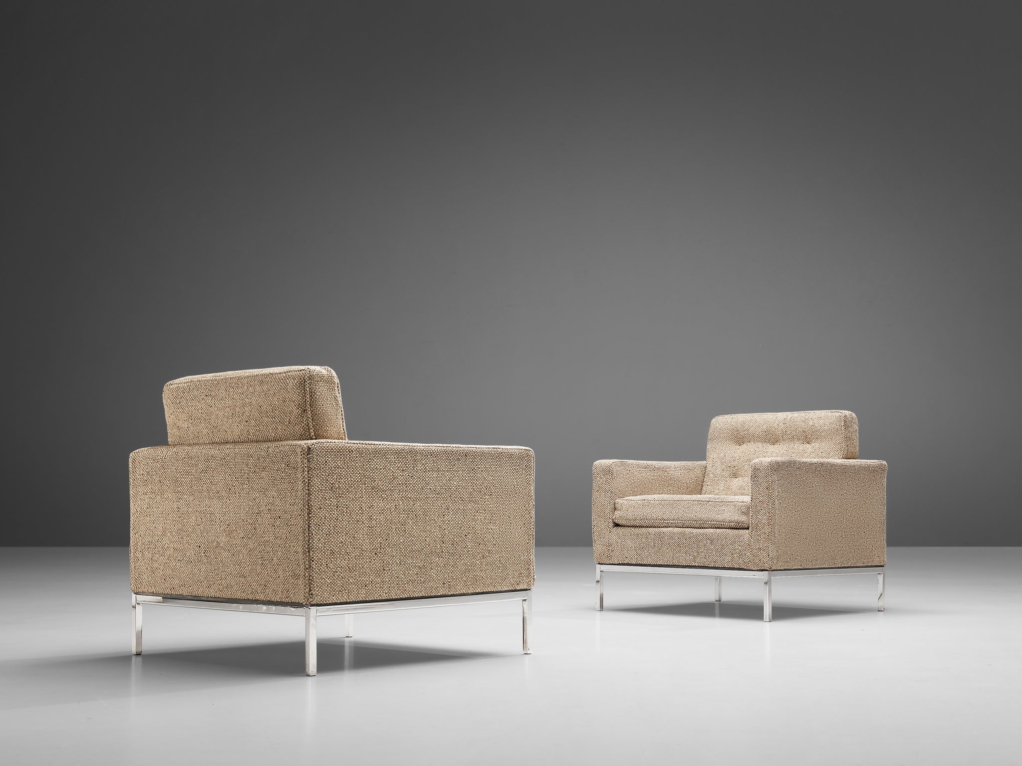 Artifort Lounge Chairs in Metal and Beige Wool Seating Morentz