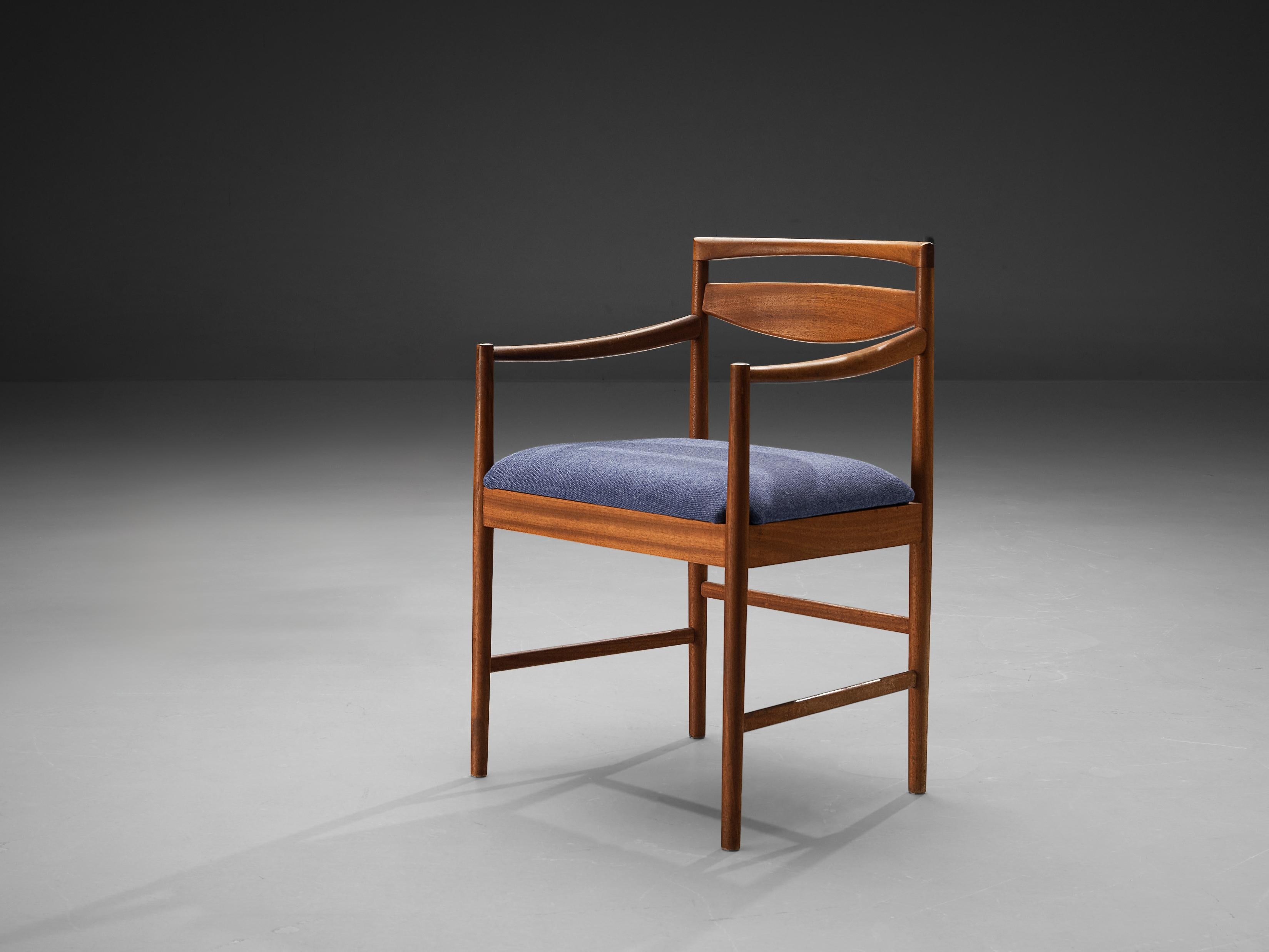 Dining Chair in Teak and Blue Upholstery