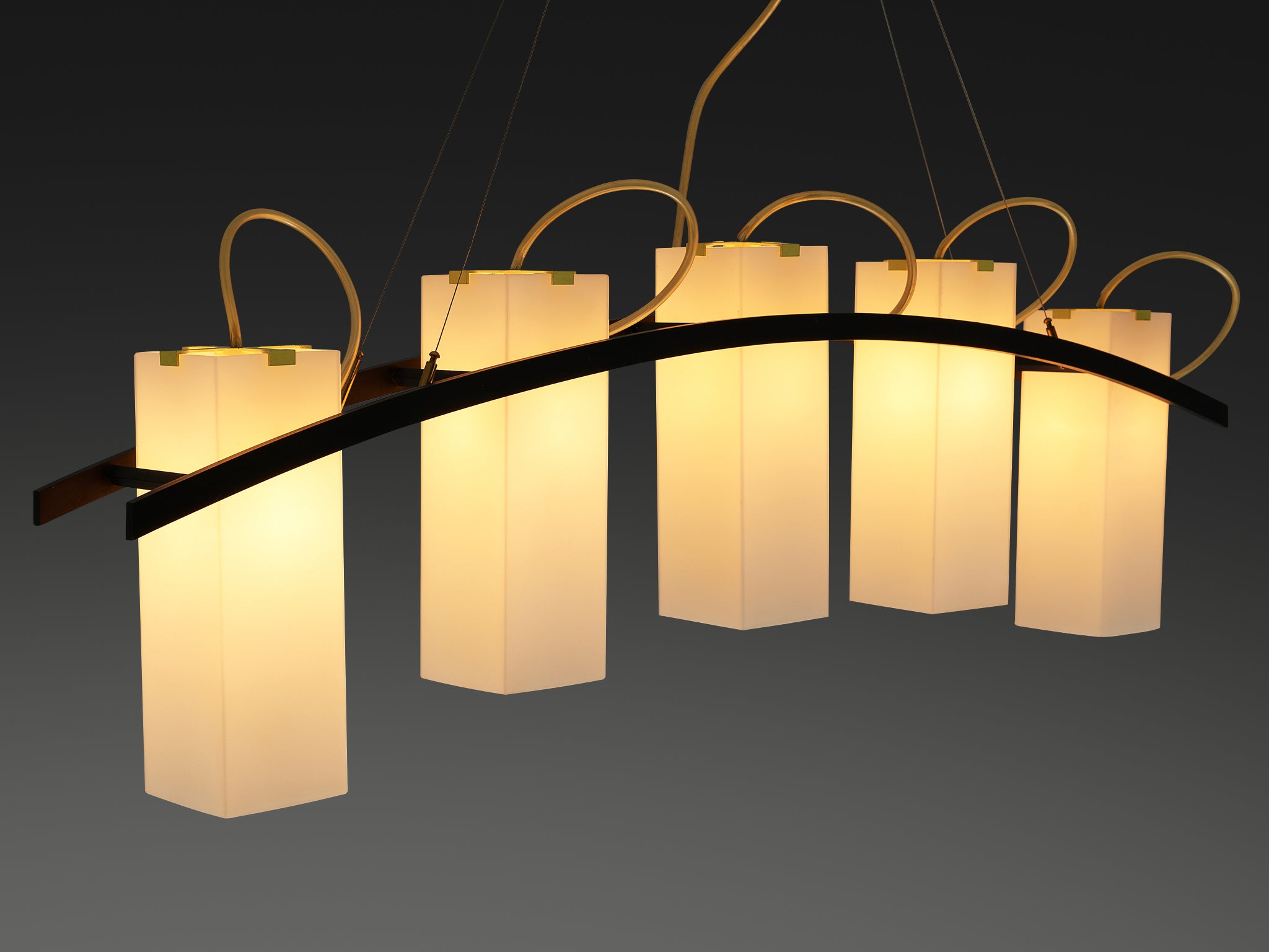 Angelo Lelii for Arredoluce Chandelier '12701' in Brass and Opaline Glass Lighting Morentz