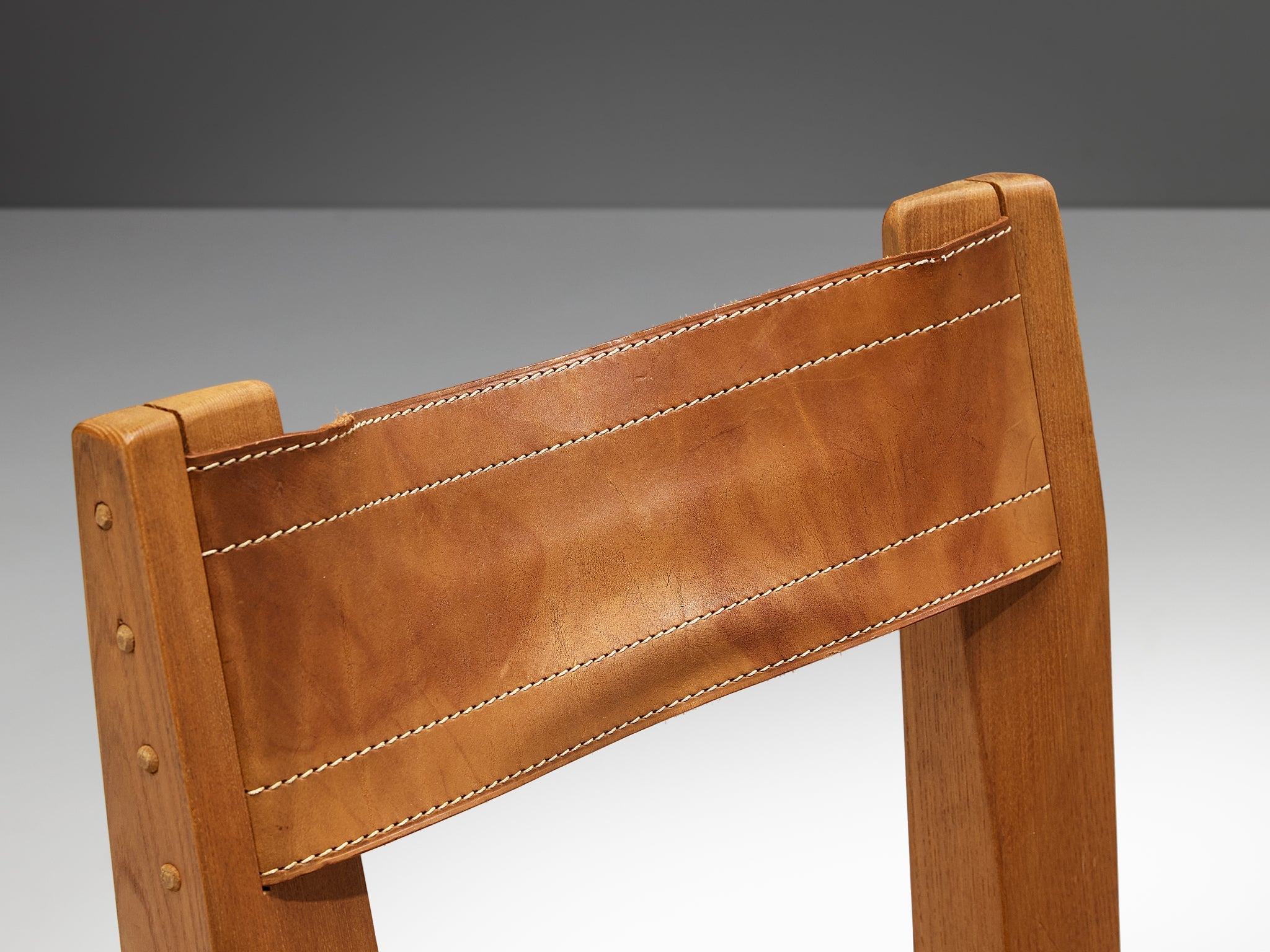 Early Pierre Chapo Set of Twelve S11 Dining Chairs in Elm & Cognac Leather seating Morentz