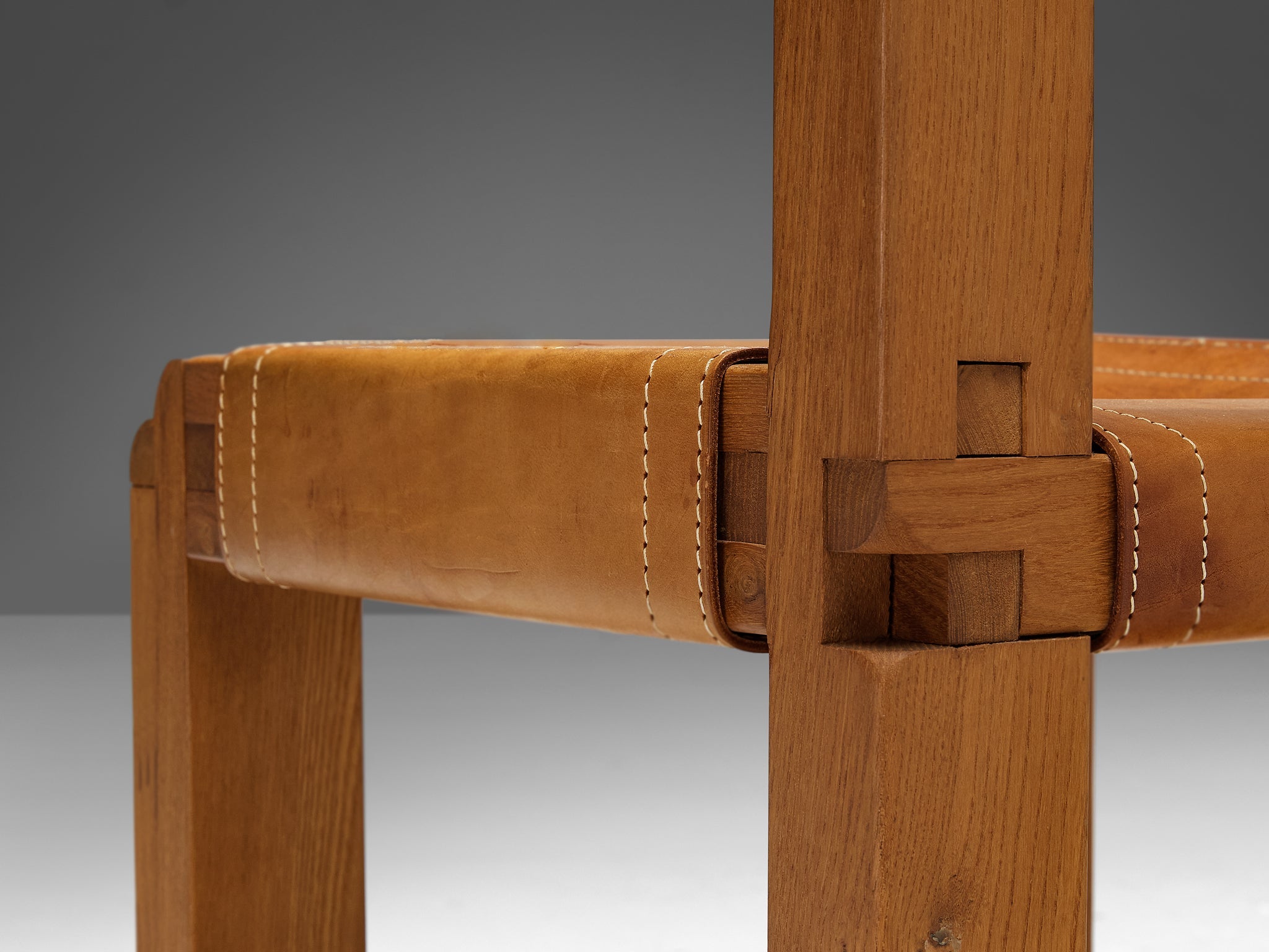 Early Pierre Chapo Set of Twelve S11 Dining Chairs in Elm & Cognac Leather seating Morentz