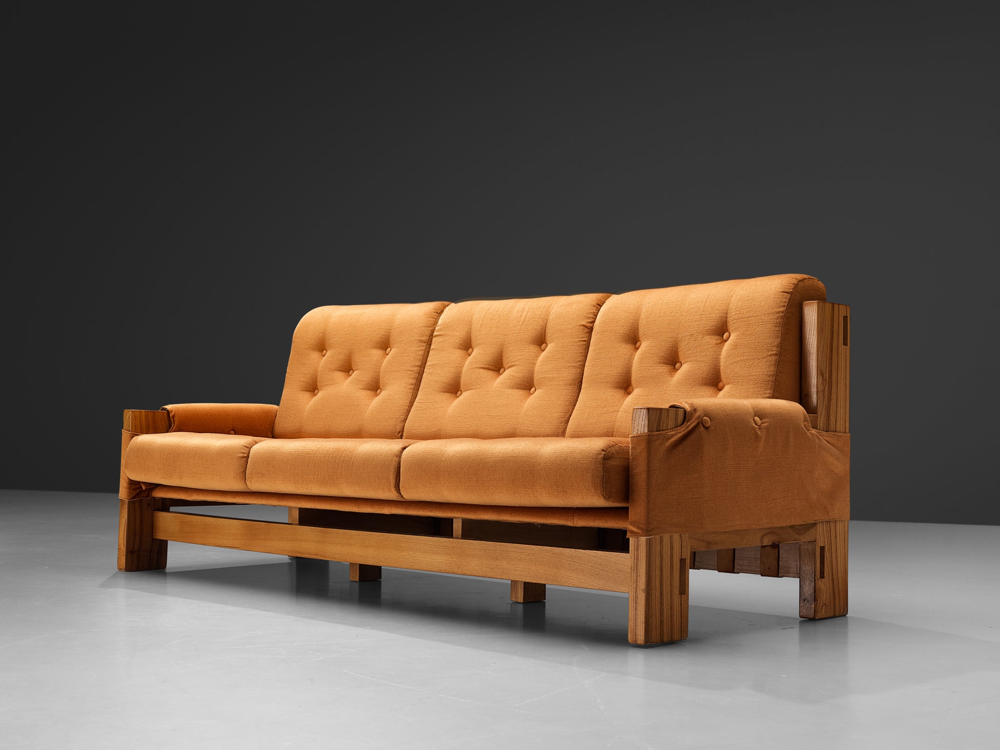 Mid-Century Modern French Sofa in Solid Elm Seating Morentz