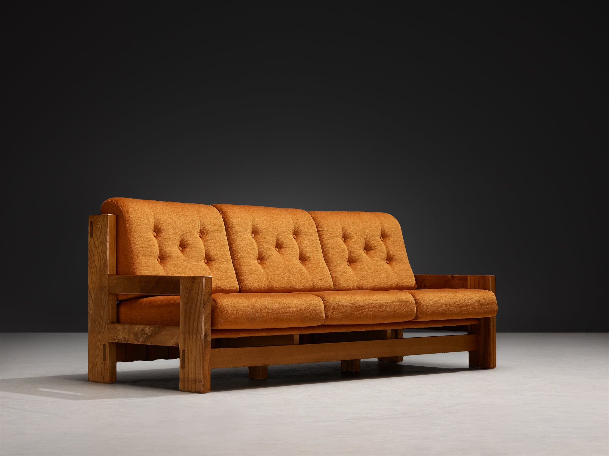 Mid-Century Modern French Sofa in Solid Elm Seating Morentz