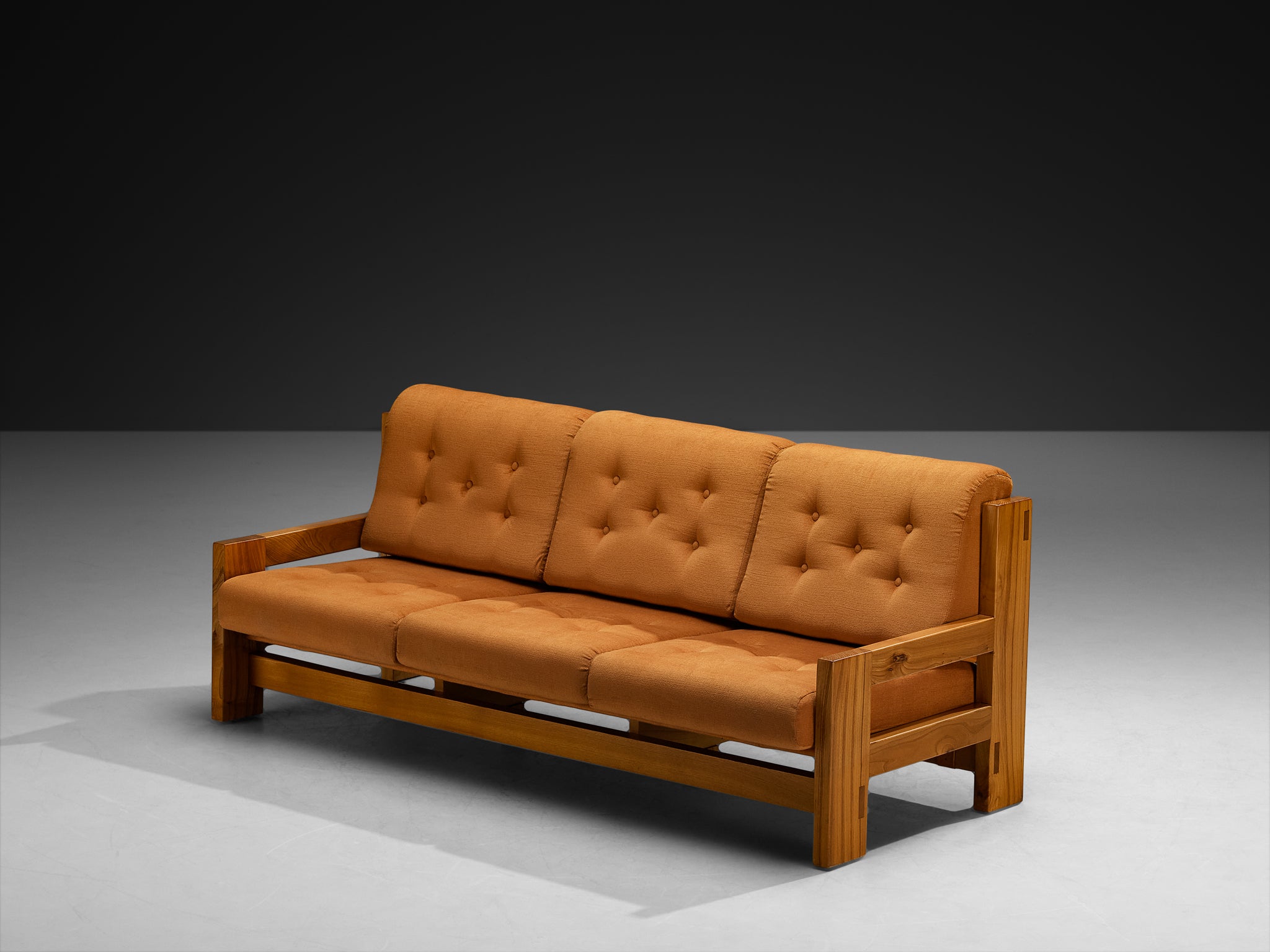 Mid-Century Modern French Sofa in Solid Elm