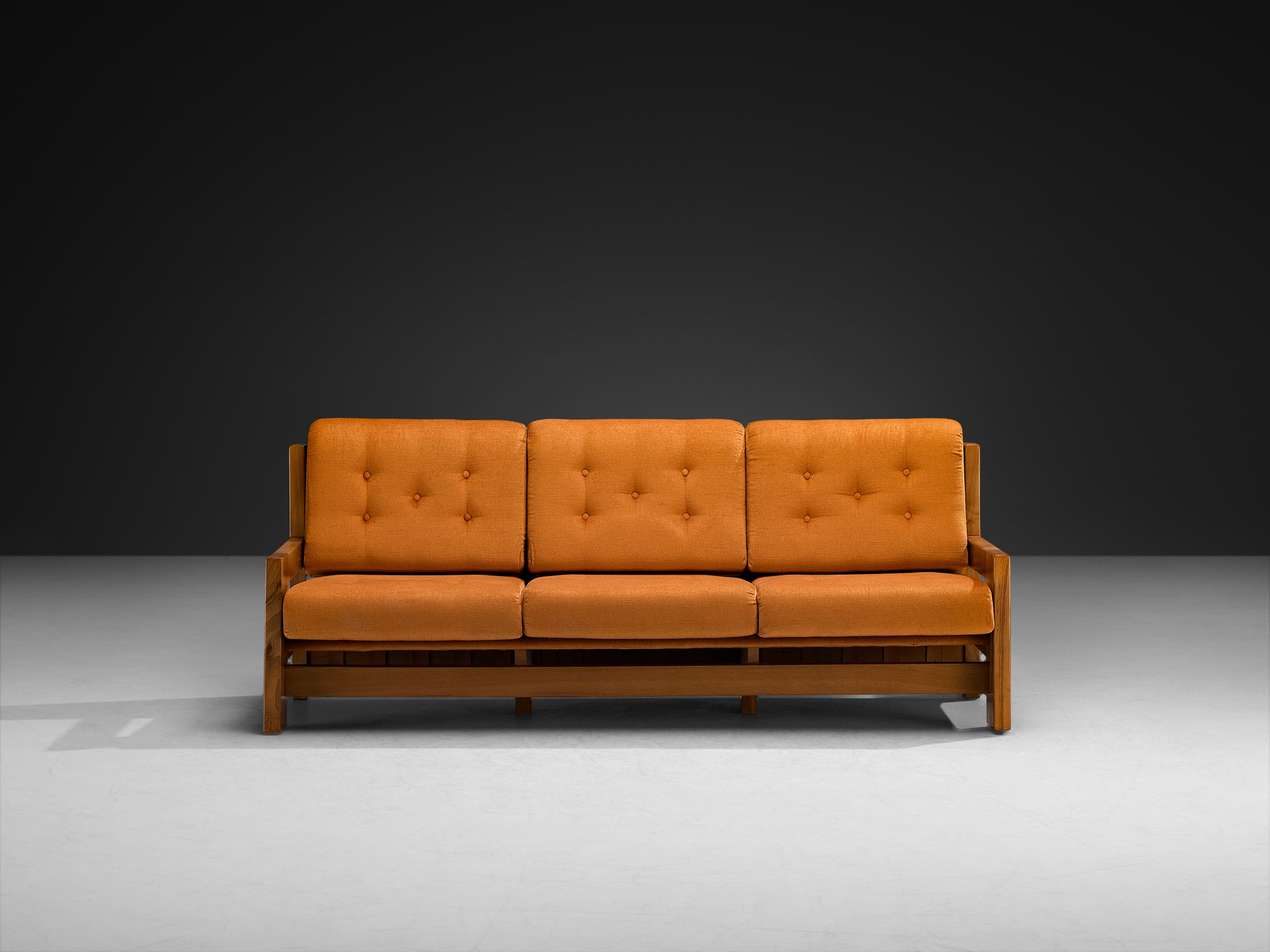 Mid-Century Modern French Sofa in Solid Elm Seating Morentz