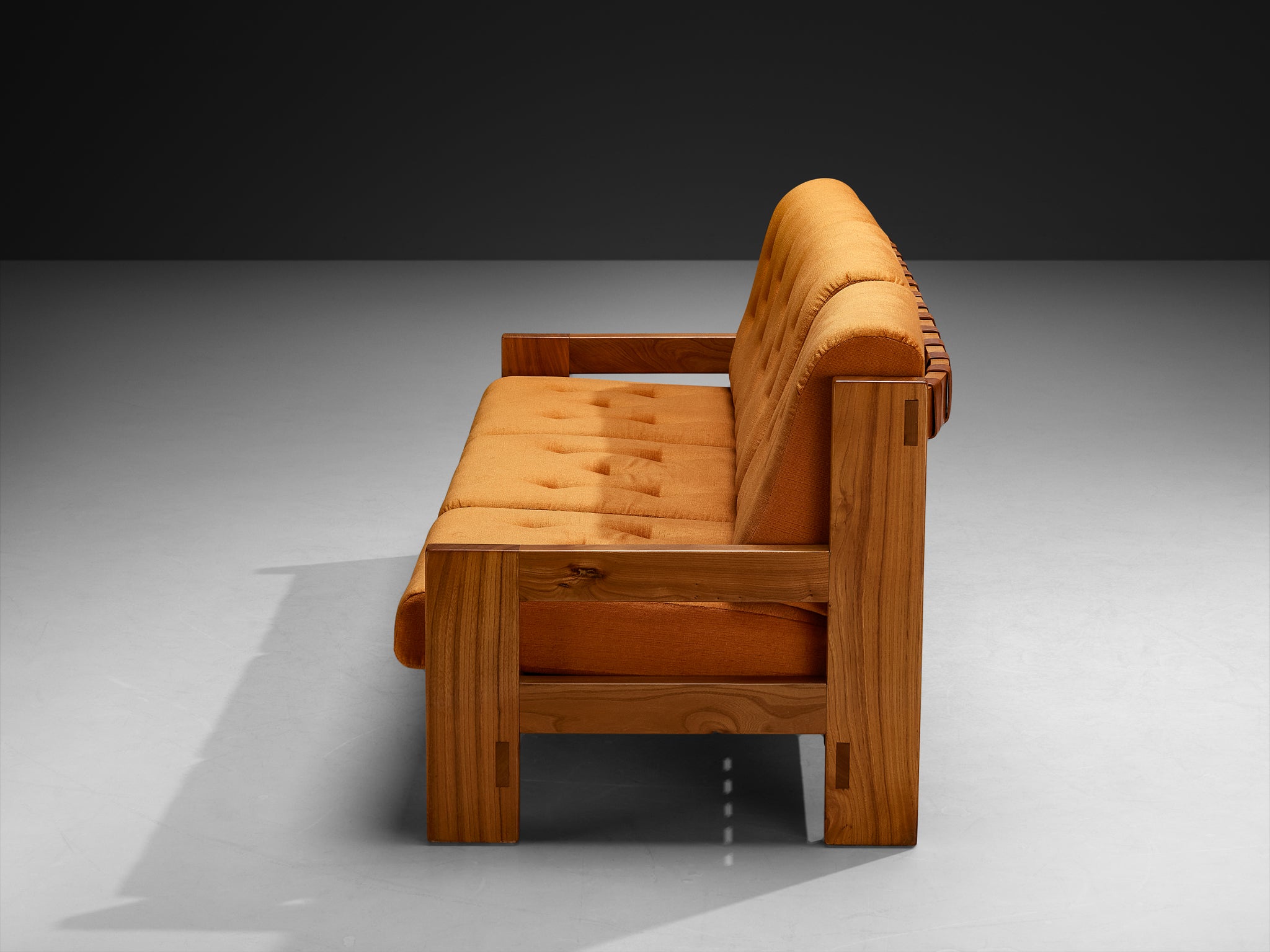 Mid-Century Modern French Sofa in Solid Elm Seating Morentz