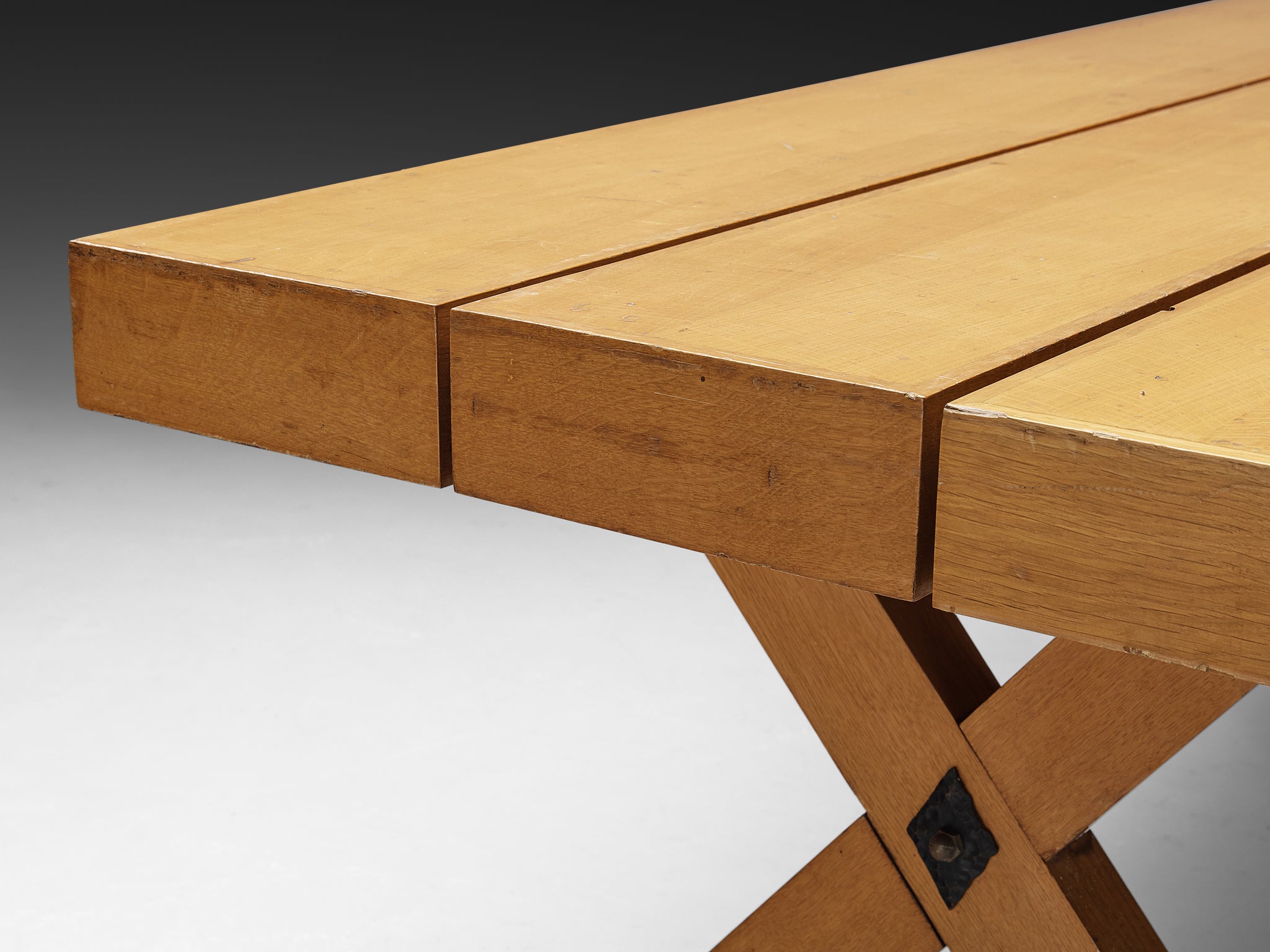 Rustic Italian Oak Cross-legged Dining Table with Iron Tables Morentz