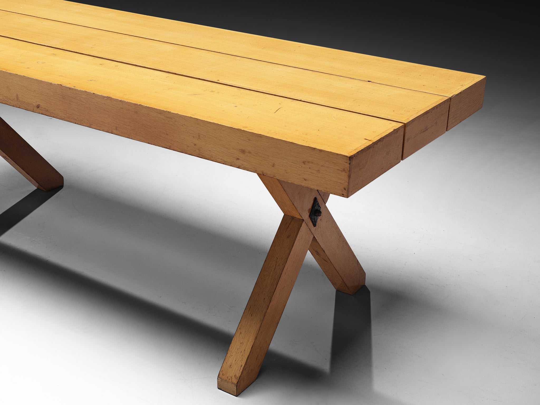 Rustic Italian Oak Cross-legged Dining Table with Iron Tables Morentz