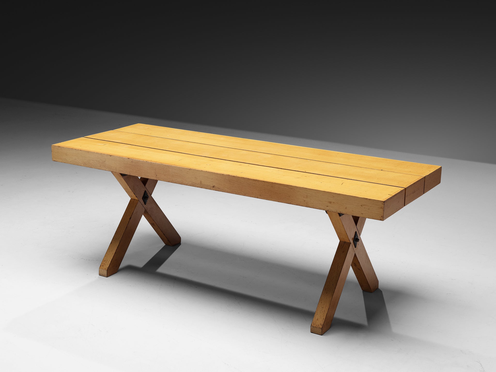 Rustic Italian Oak Cross-legged Dining Table with Iron Tables Morentz