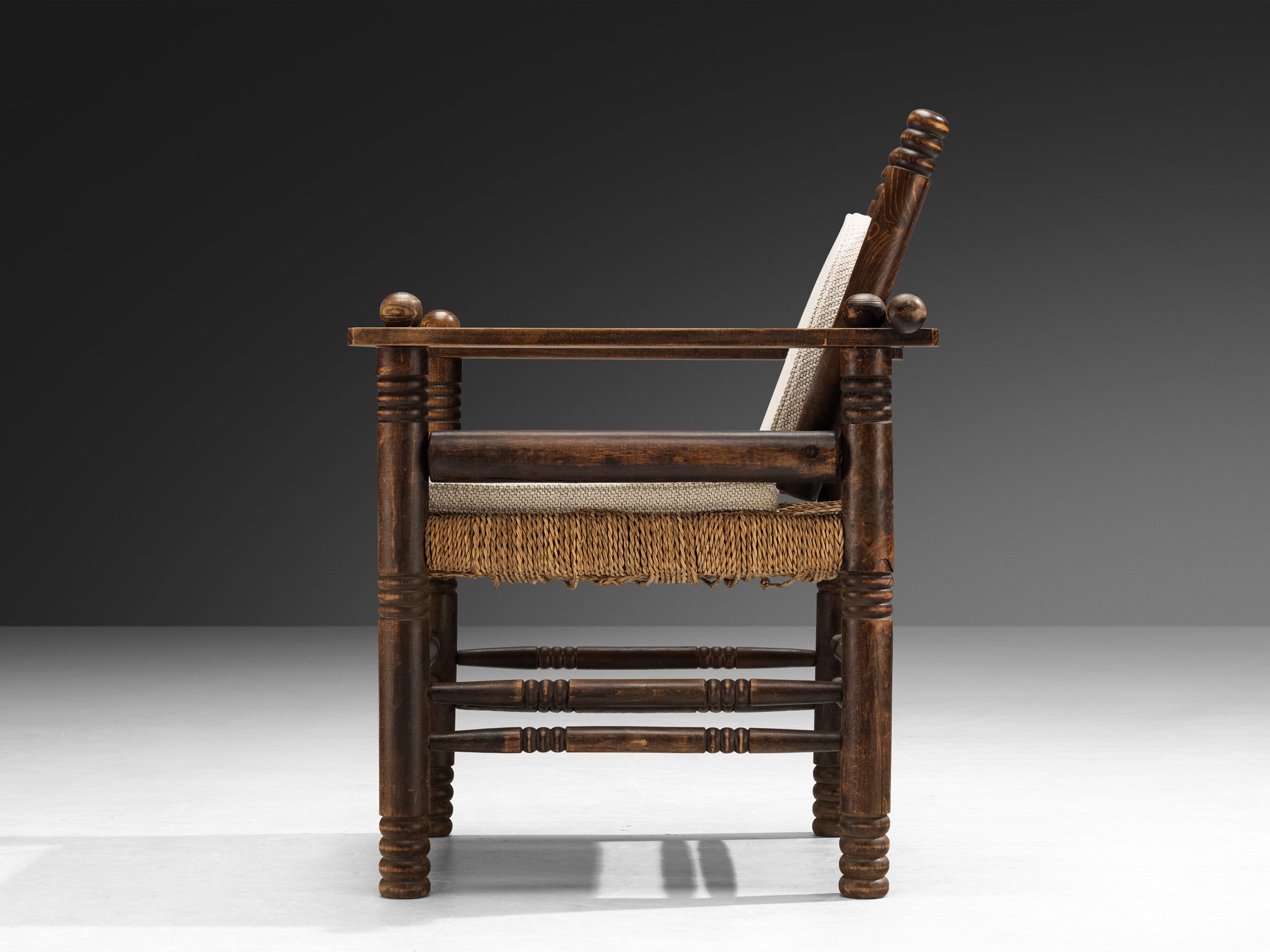 Charles Dudouyt Art Deco Armchair in Rush and Wood Seating Morentz