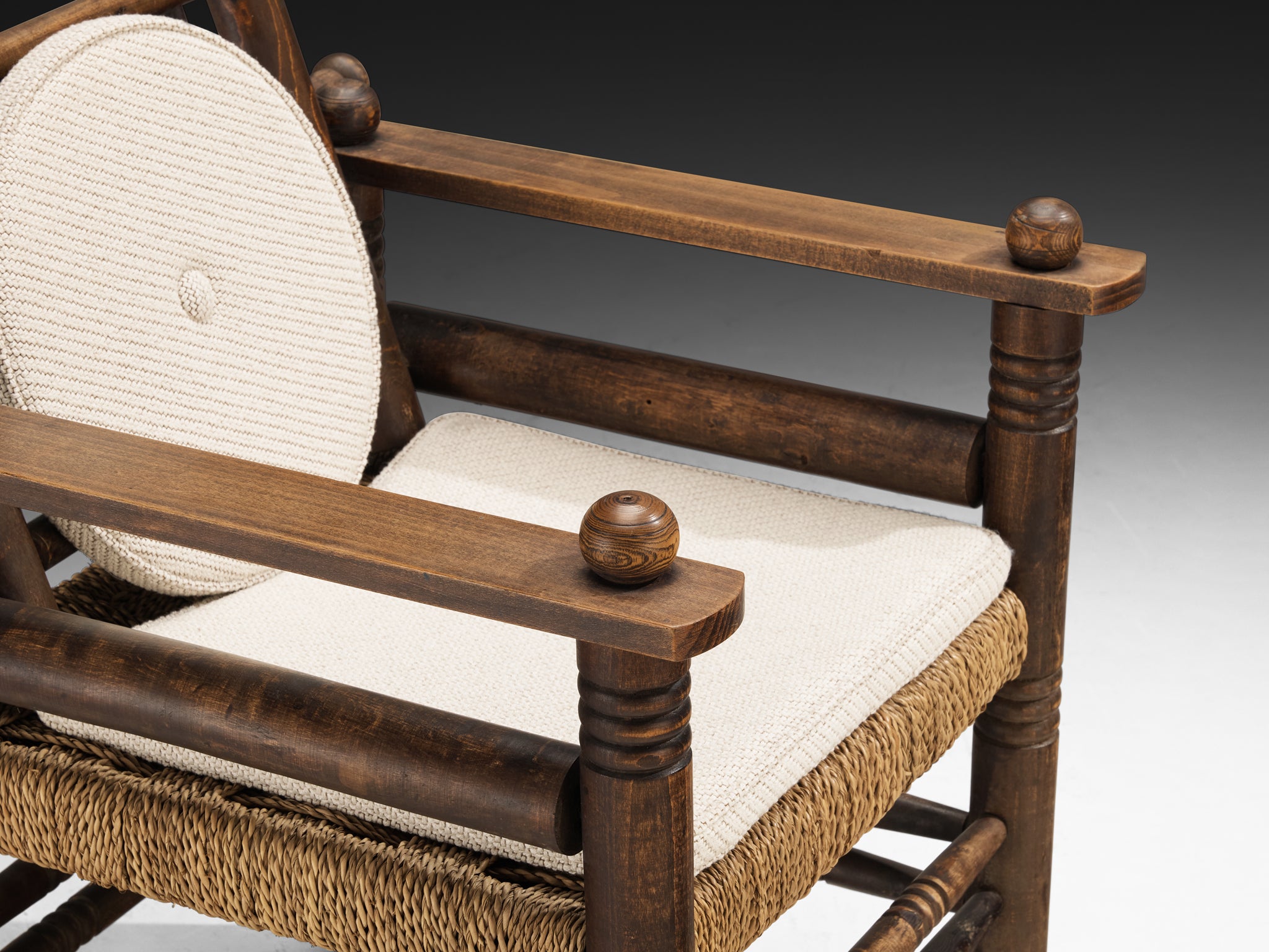 Charles Dudouyt Art Deco Armchair in Rush and Wood Seating Morentz