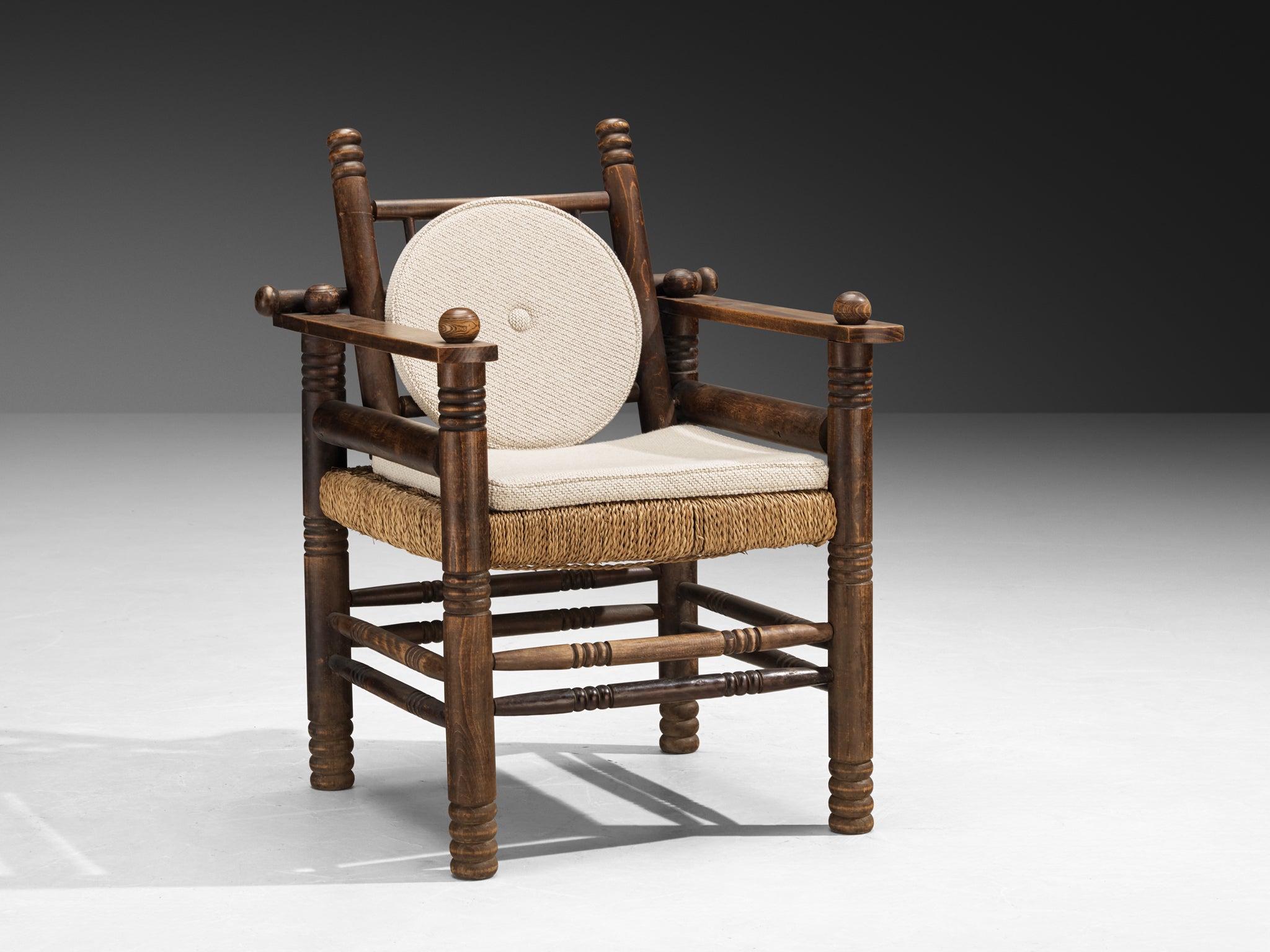 Charles Dudouyt Art Deco Armchair in Rush and Wood Seating Morentz