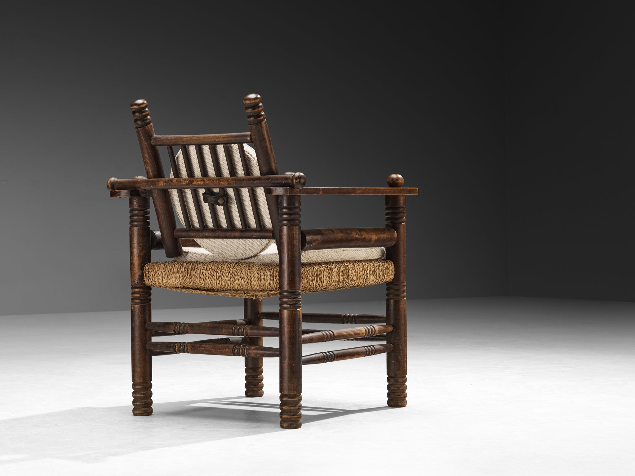 Charles Dudouyt Art Deco Armchair in Rush and Wood Seating Morentz
