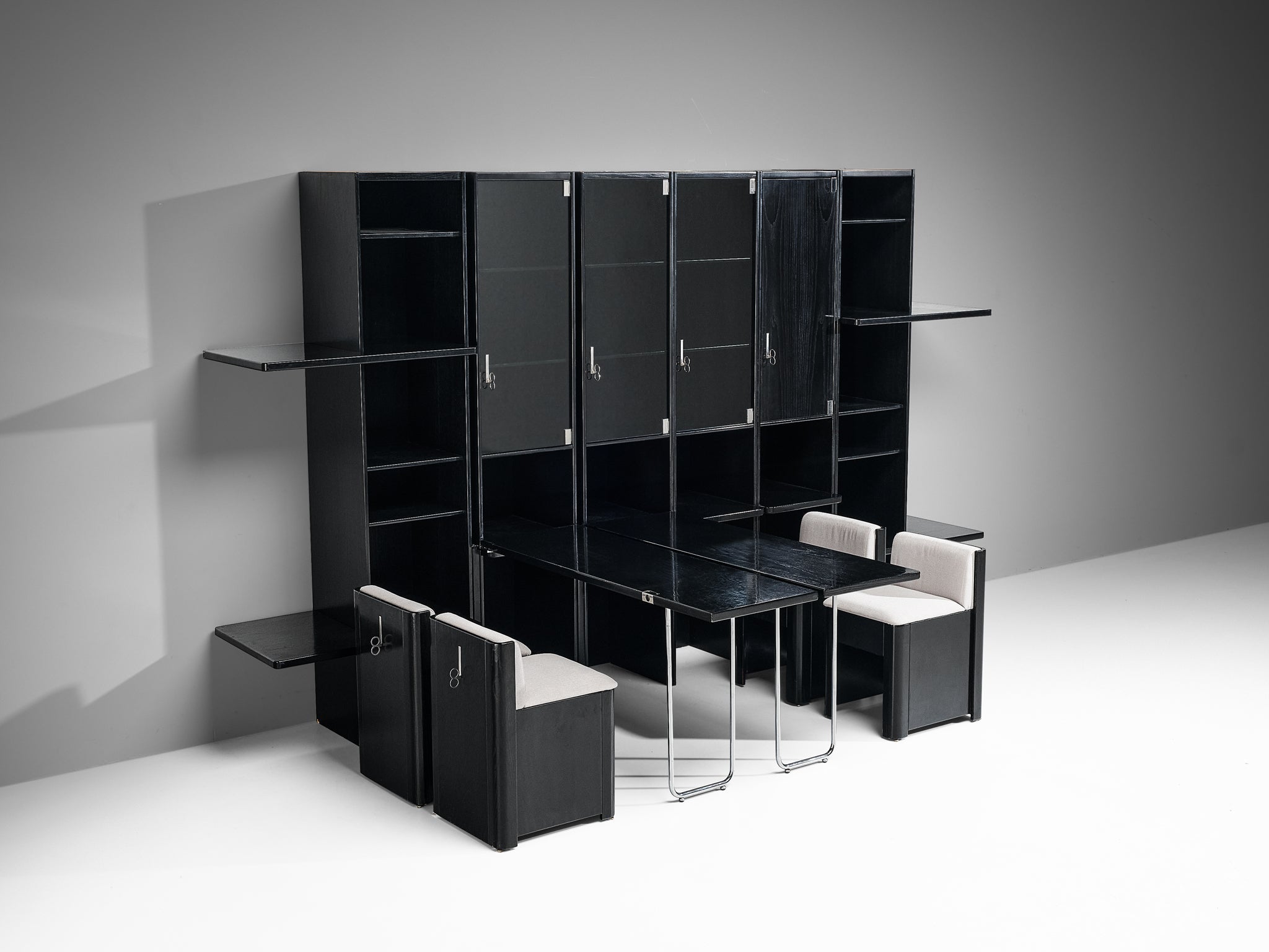 Vittorio Introini for Saporiti Wall Unit in Lacquered Ash and Chrome wall decorations Morentz