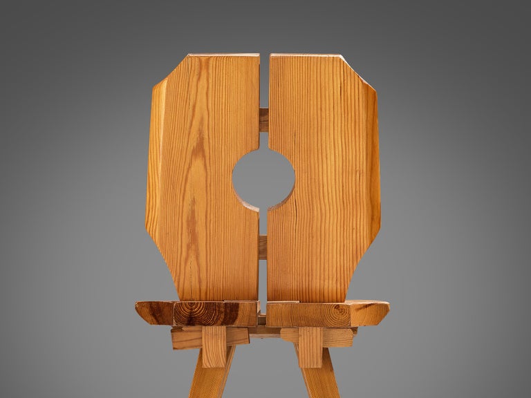 Pair of Sculpted Dining Chairs in Solid Pine
