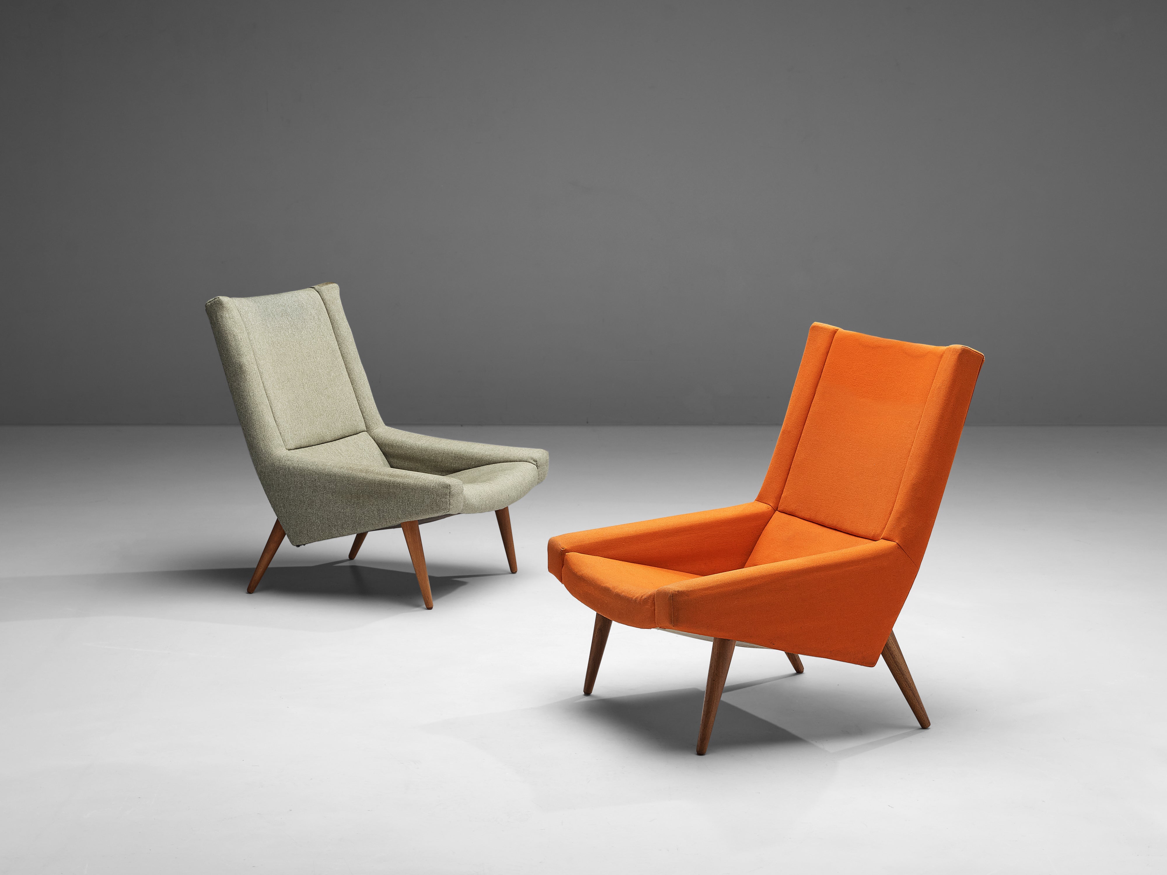 Illum Wikkelsø Pair of Lounge Chairs in Teak and Grey Orange Upholstery seating Morentz