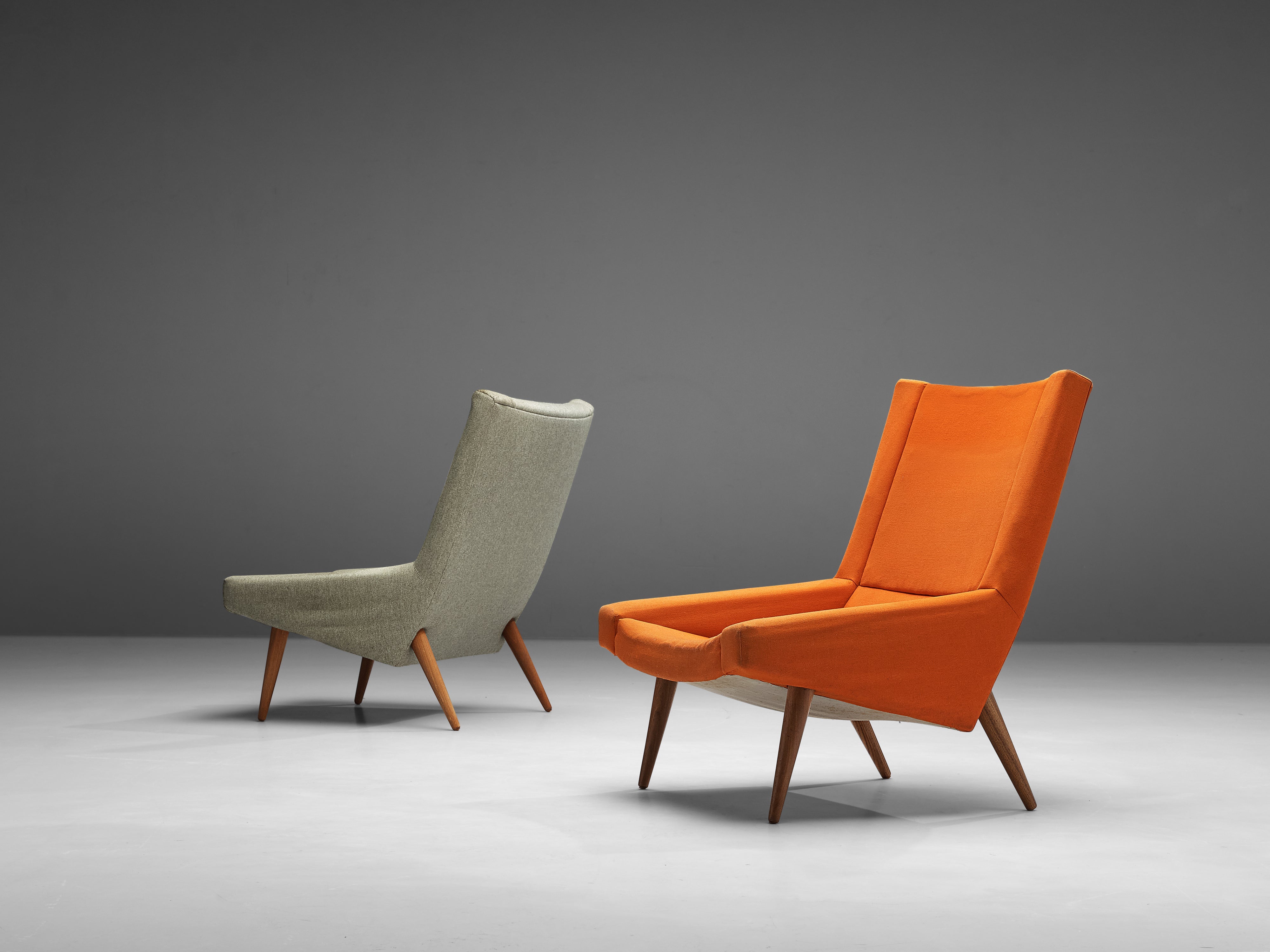 Illum Wikkelsø Pair of Lounge Chairs in Teak and Grey Orange Upholstery seating Morentz