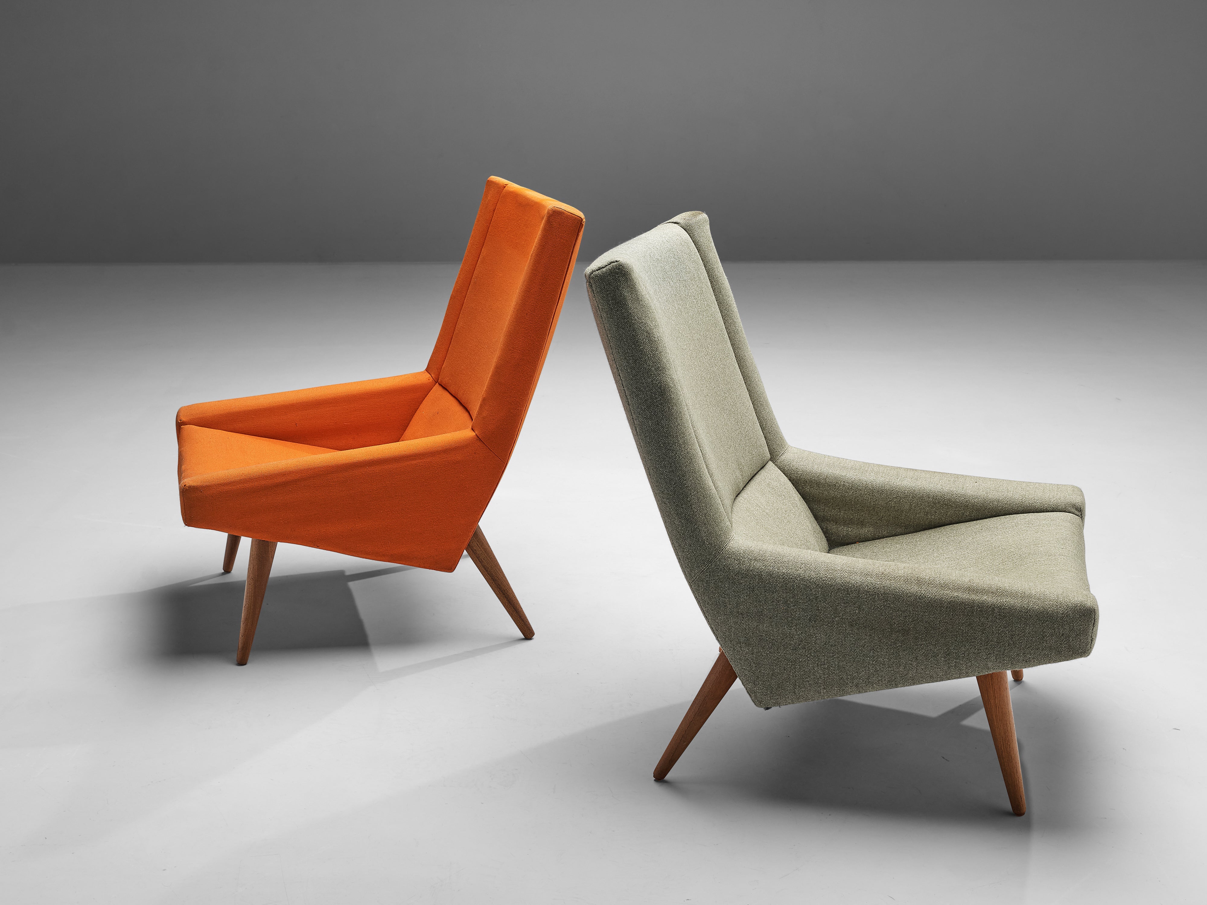 Illum Wikkelsø Pair of Lounge Chairs in Teak and Grey Orange Upholstery seating Morentz