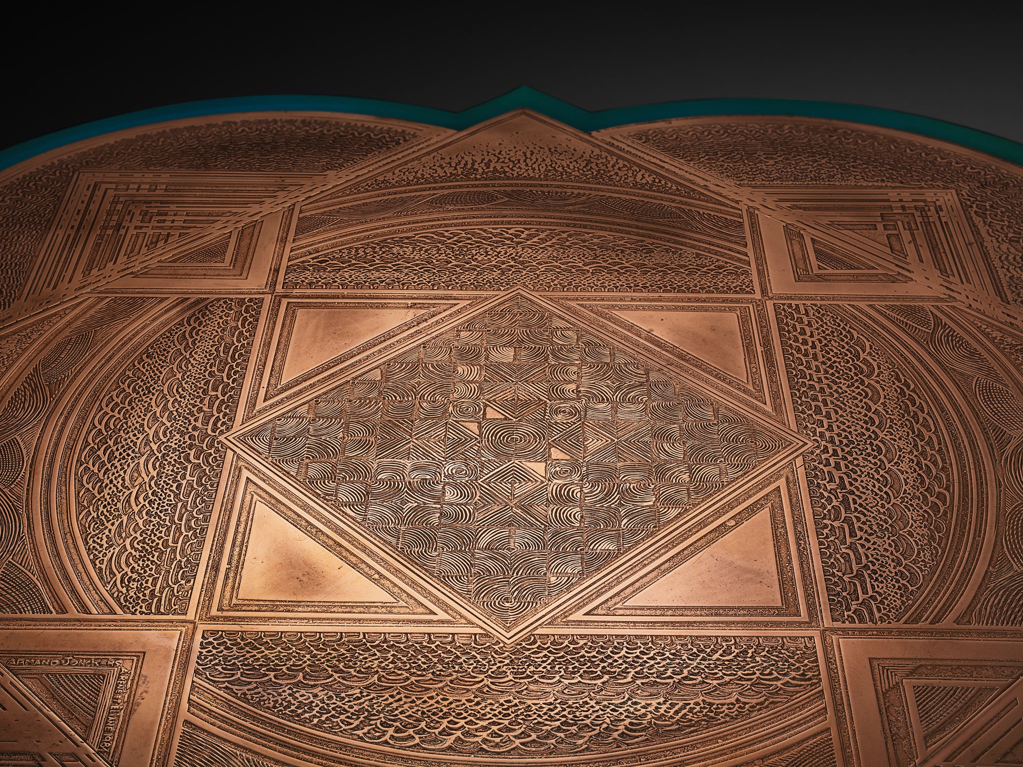 Unique Armand Jonckers Coffee Table in Green Resin and Copper Tables Morentz