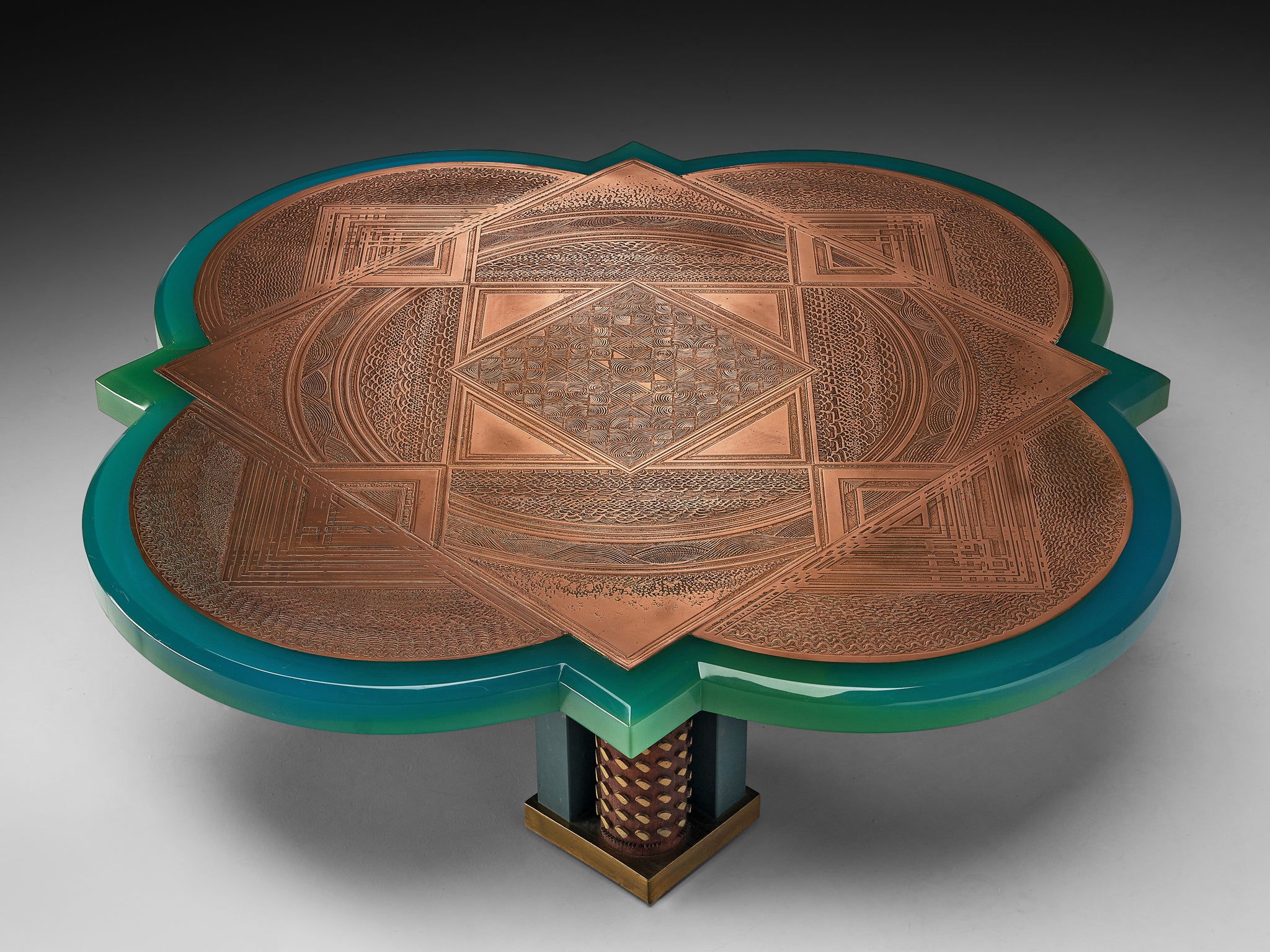 Unique Armand Jonckers Coffee Table in Green Resin and Copper Tables Morentz