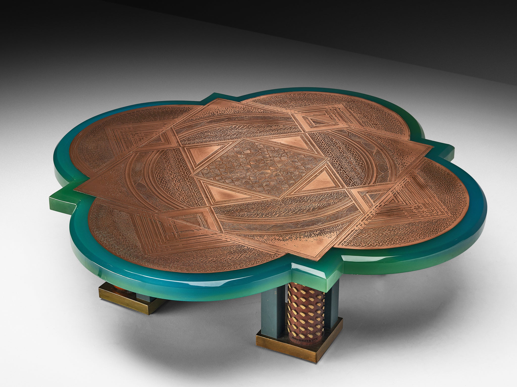 Unique Armand Jonckers Coffee Table in Green Resin and Copper Tables Morentz