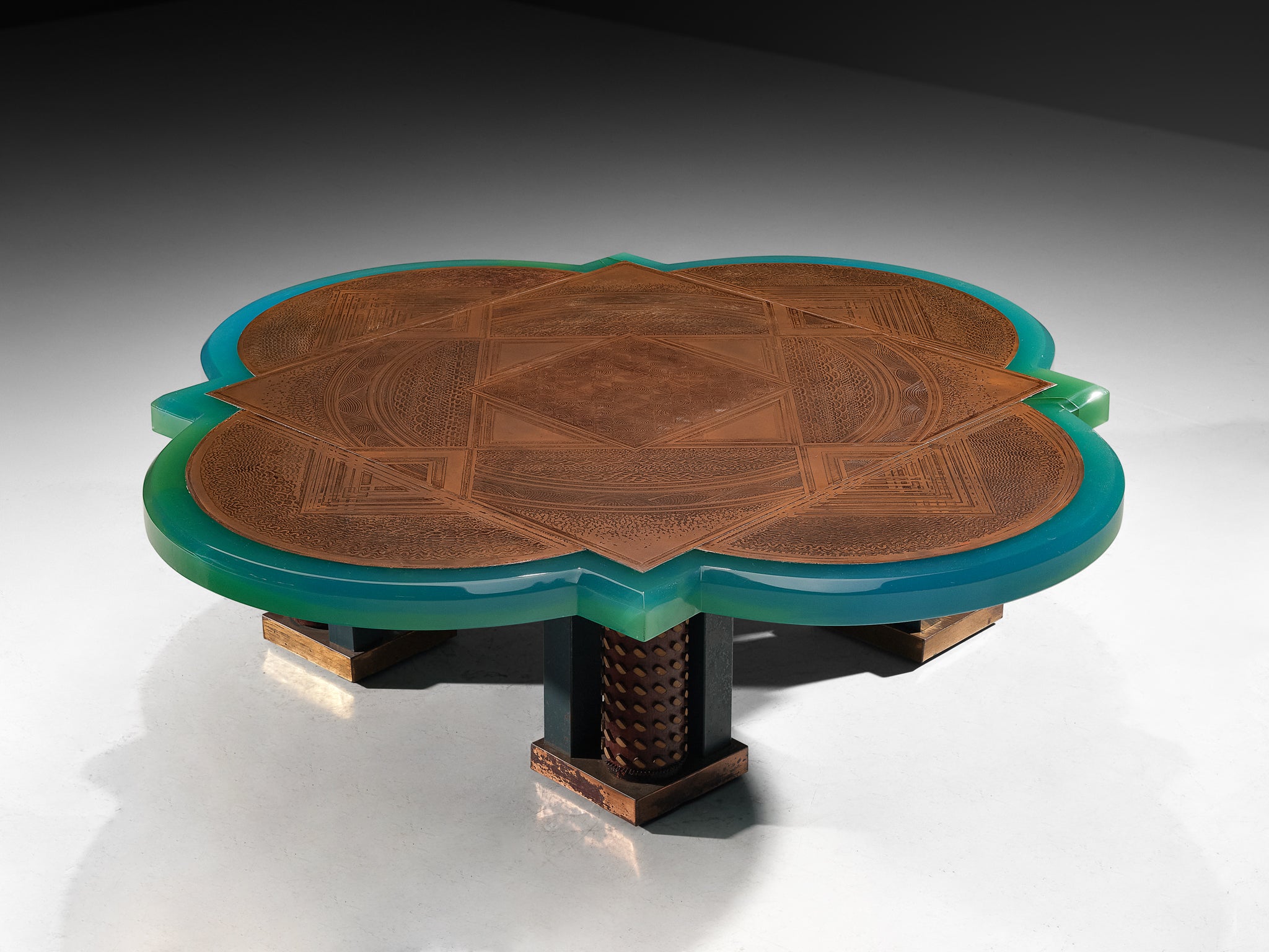 Armand Jonckers Unique Coffee Table in Green Resin and Copper Tables Morentz