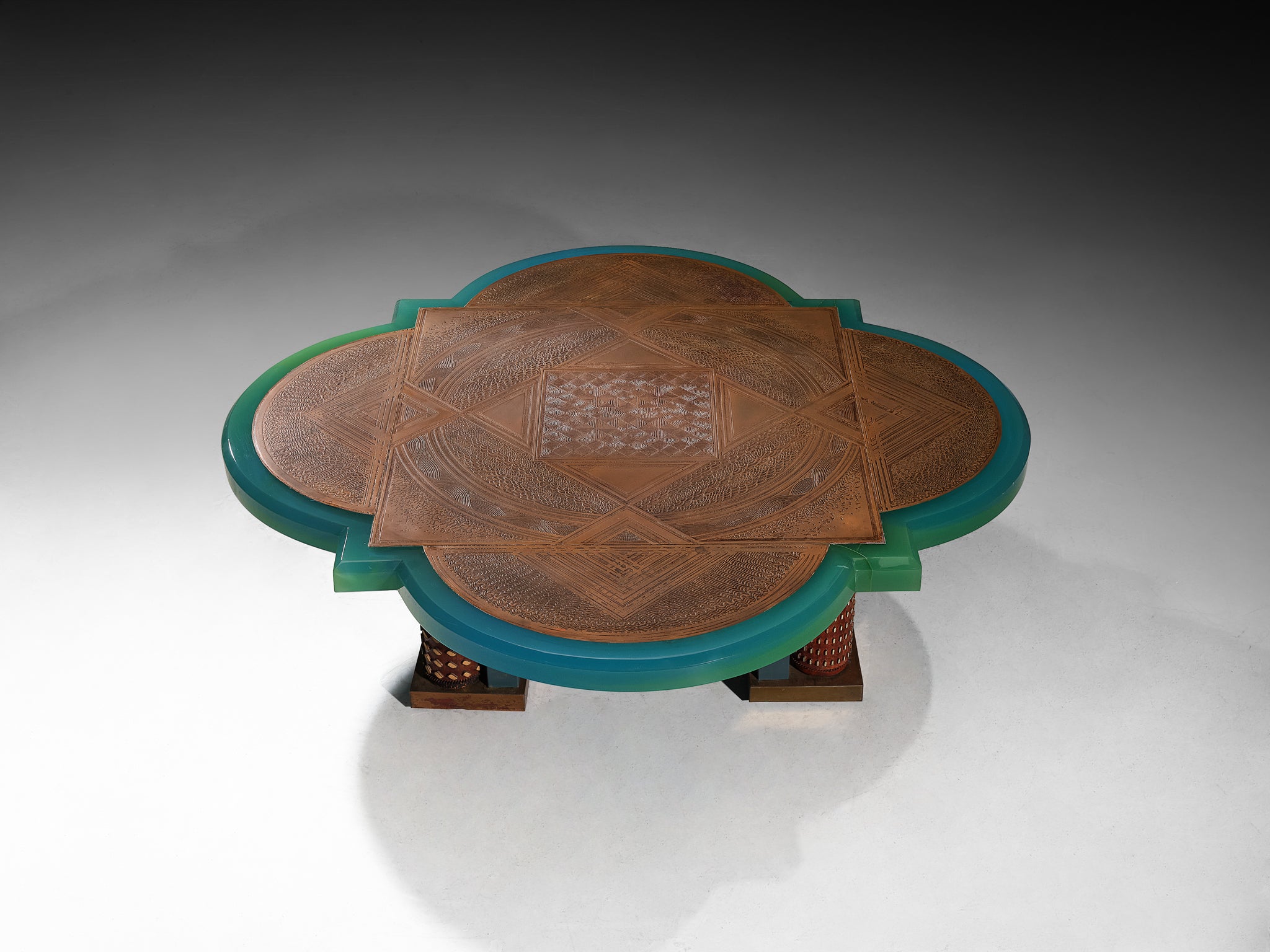 Armand Jonckers Unique Coffee Table in Green Resin and Copper Tables Morentz