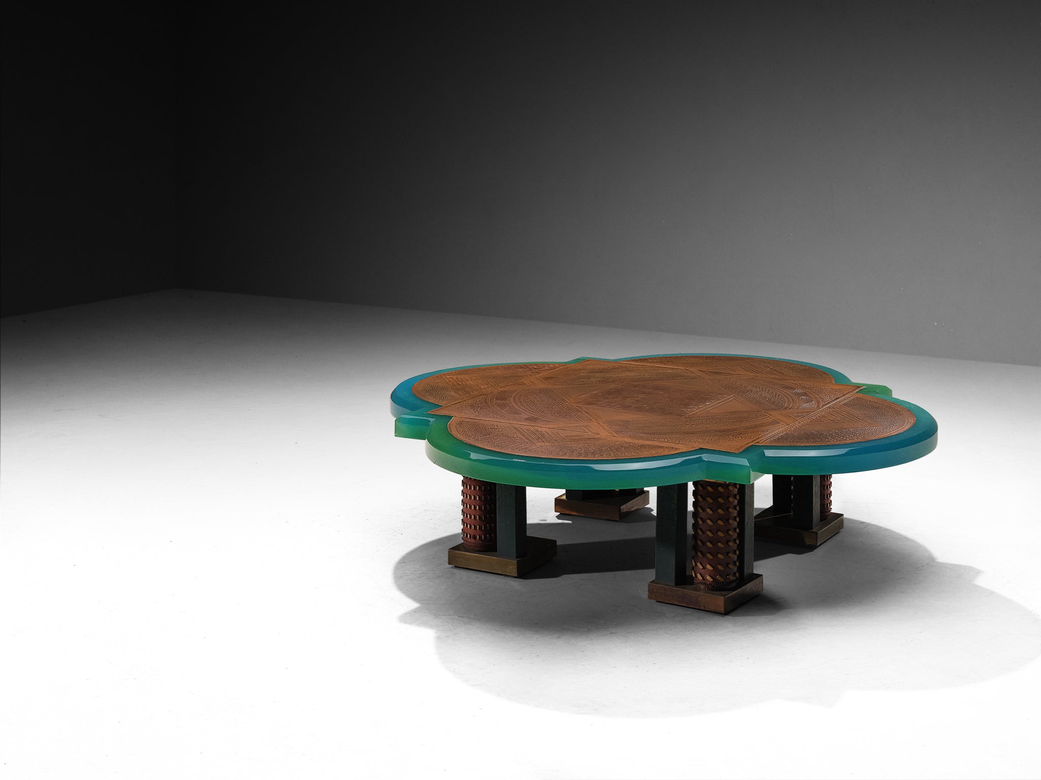 Armand Jonckers Unique Coffee Table in Green Resin and Copper Tables Morentz