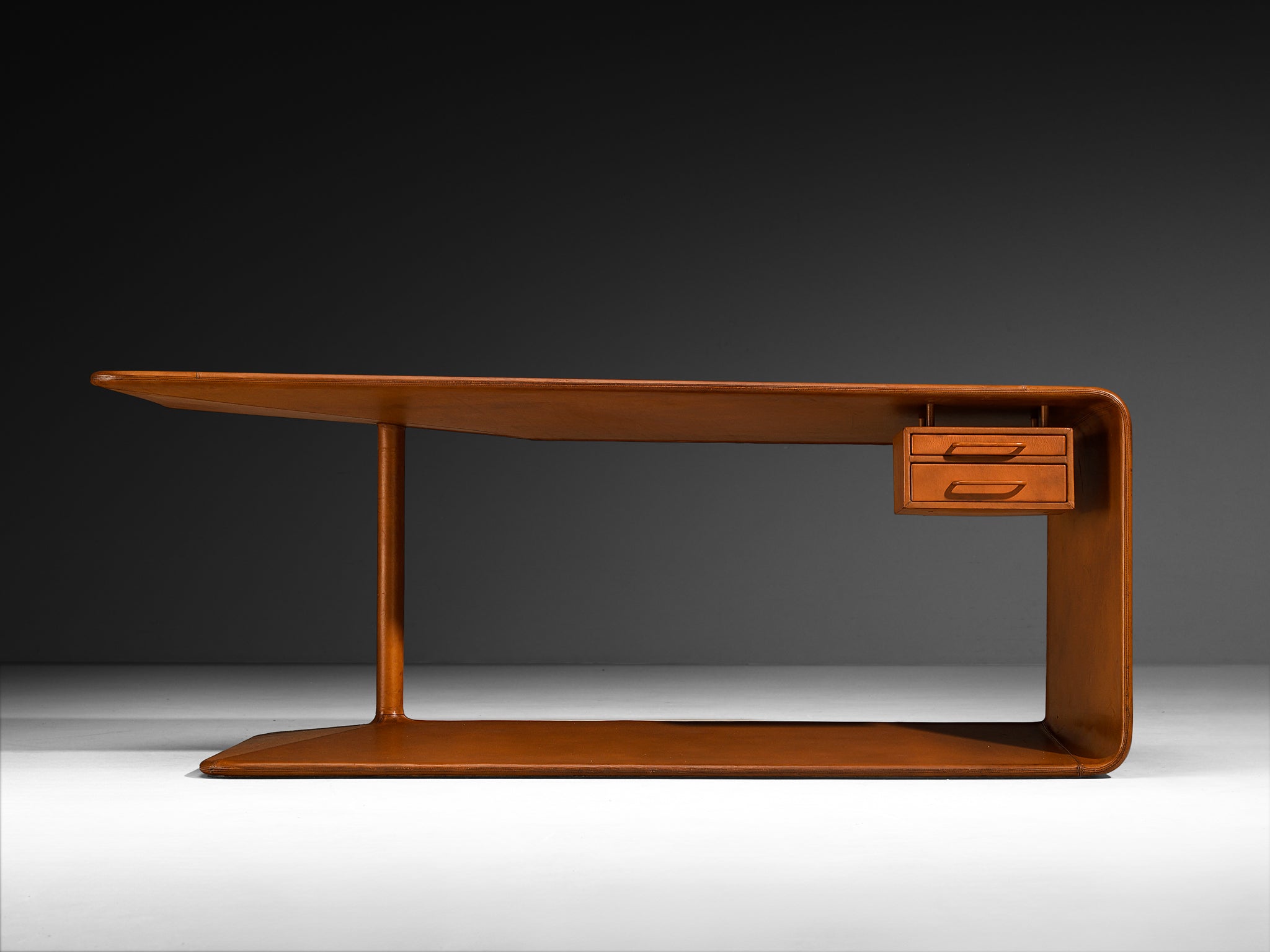 Rolf Thies Unique Free-Standing Desk in Cognac Leather and Marble Tables Morentz