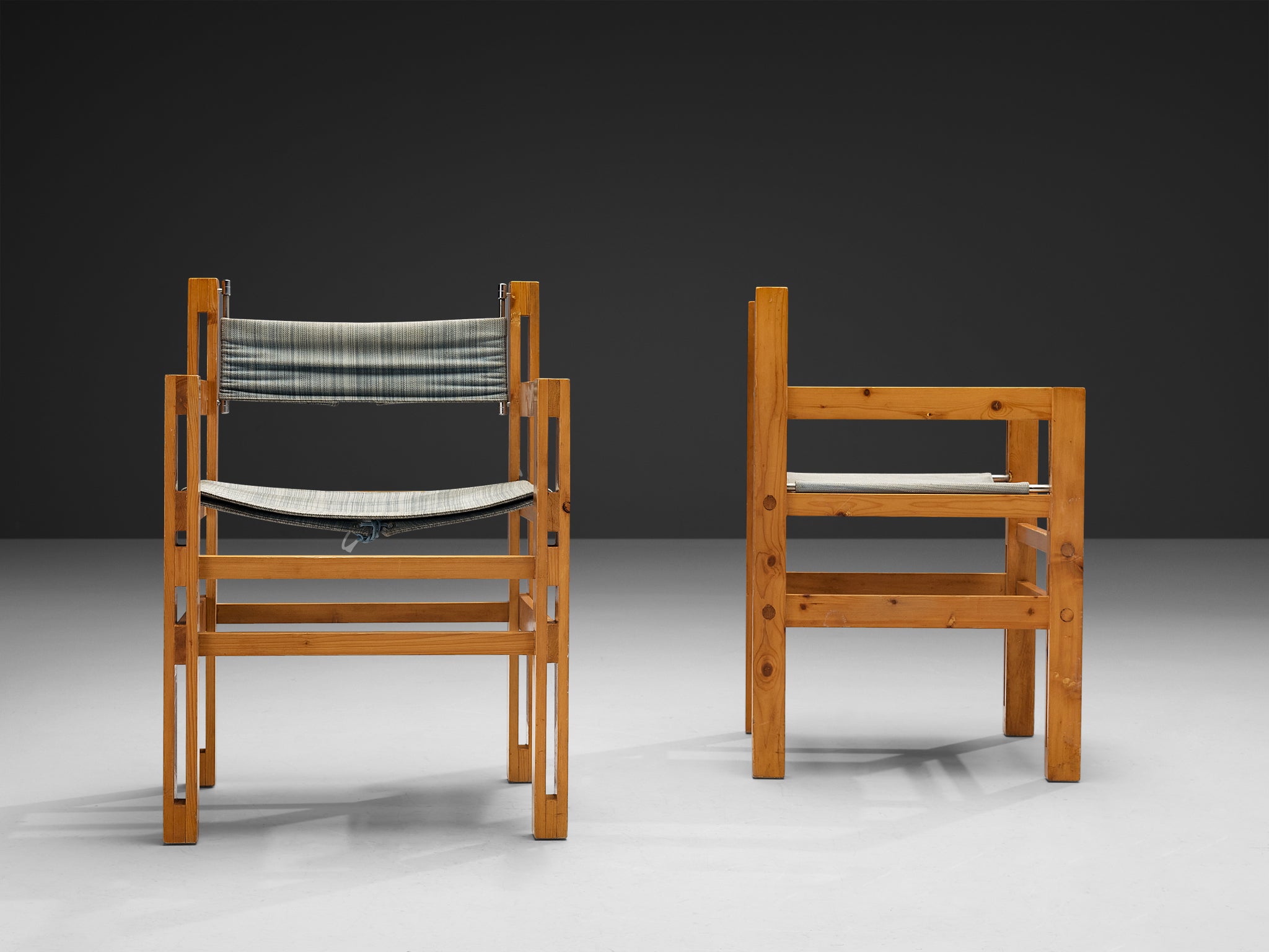 Italian Set of Six Armchairs in Pine with Light Blue Laced Backrest Seating Morentz