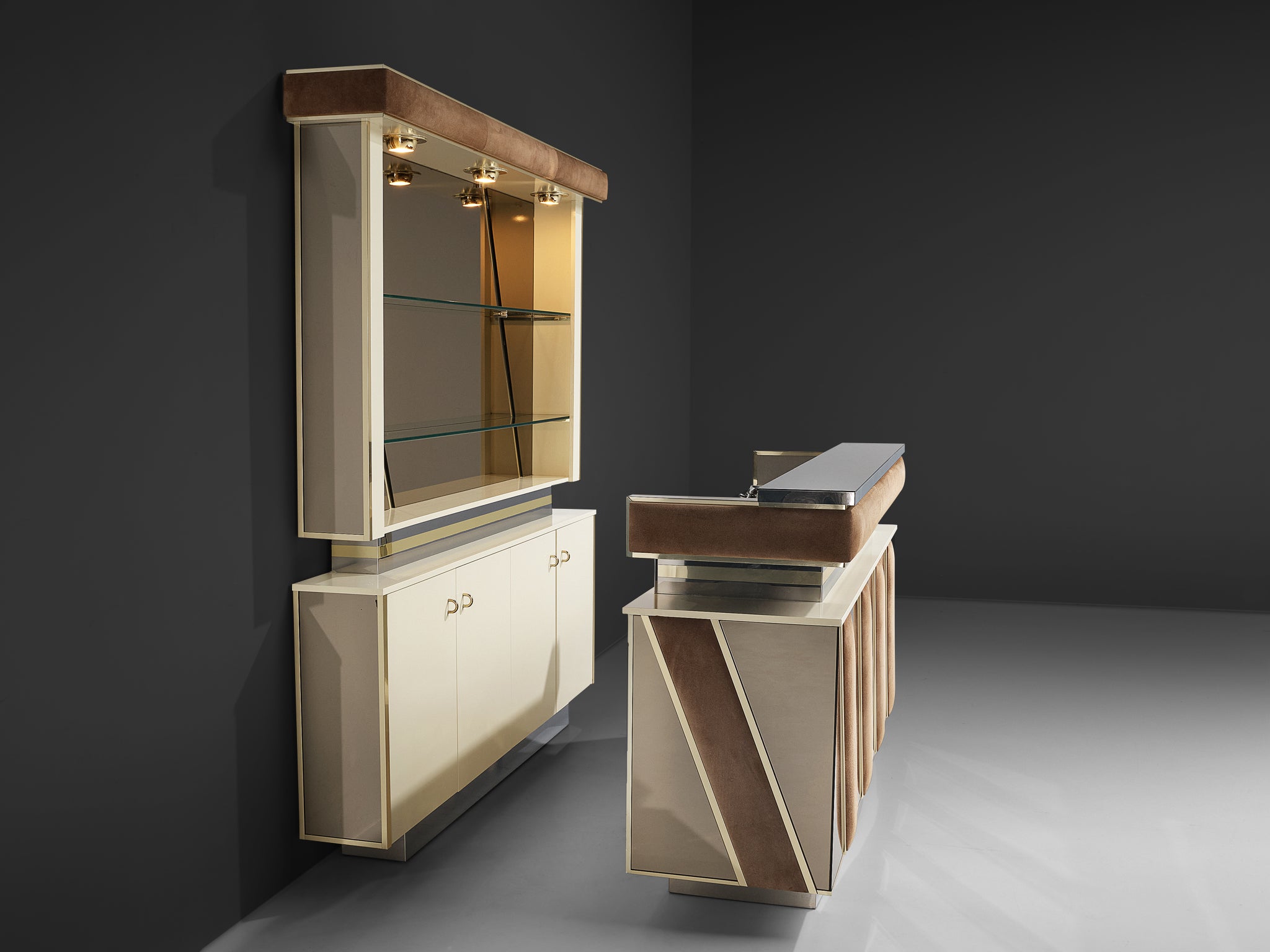 Hollywood Regency Bar Cabinet in the Style of Willy Rizzo Case pieces and storage cabinets Morentz