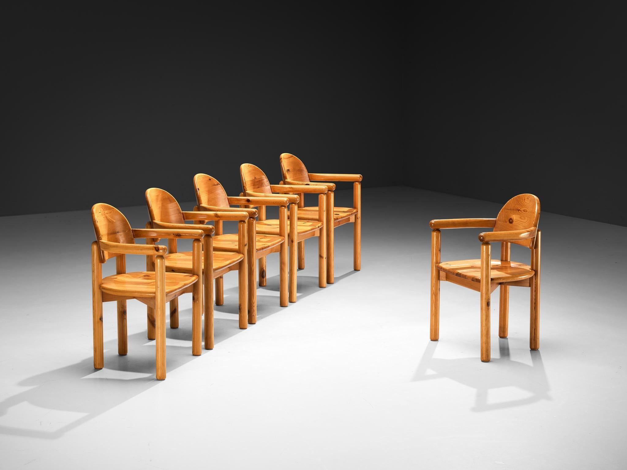 Rainer Daumiller Set of Six Dining Chairs in Solid Pine seating Morentz