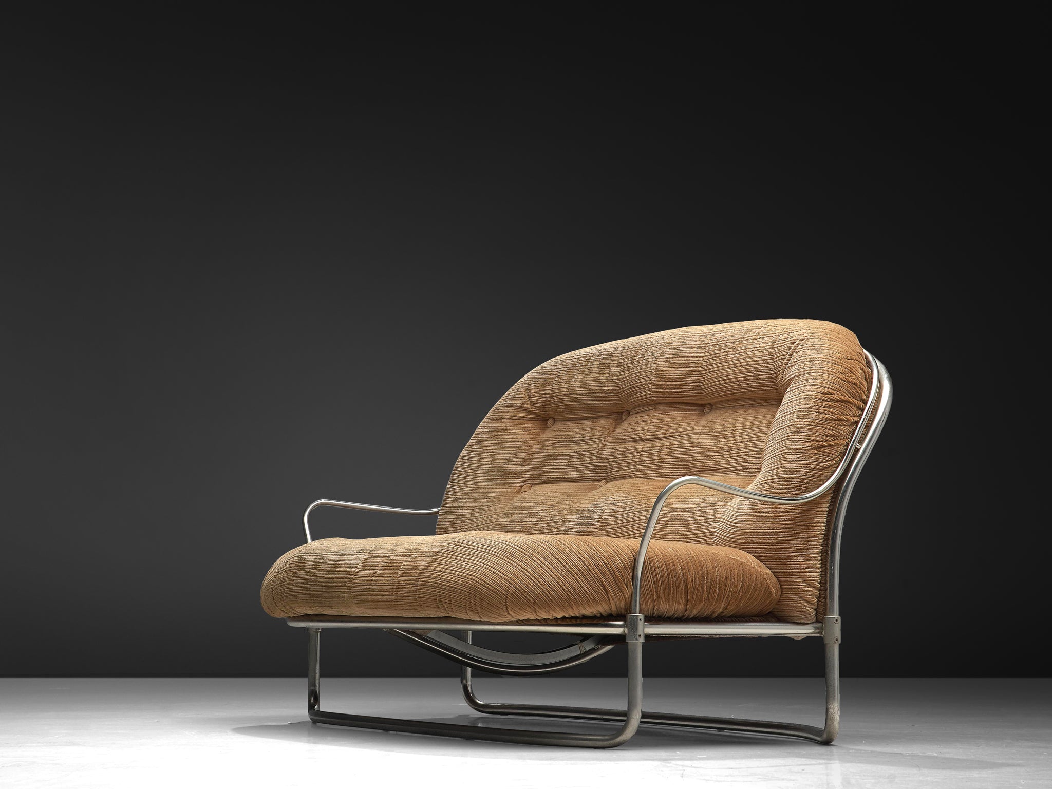 Carlo de Carli for Cinova Sofa in Tubular Steel and Light Brown Corduroy Seating Morentz