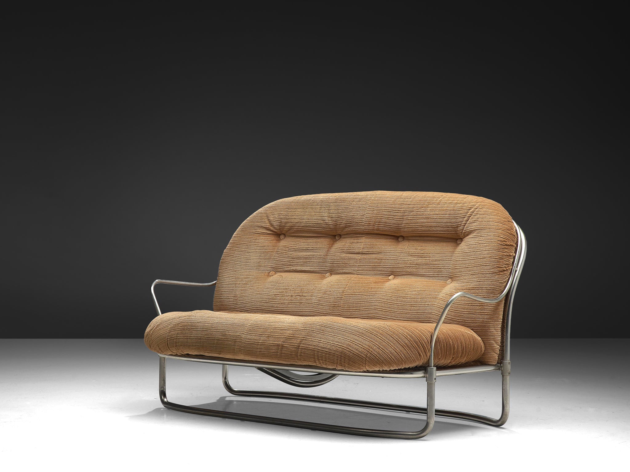 Carlo de Carli for Cinova Sofa in Tubular Steel and Light Brown Corduroy Seating Morentz