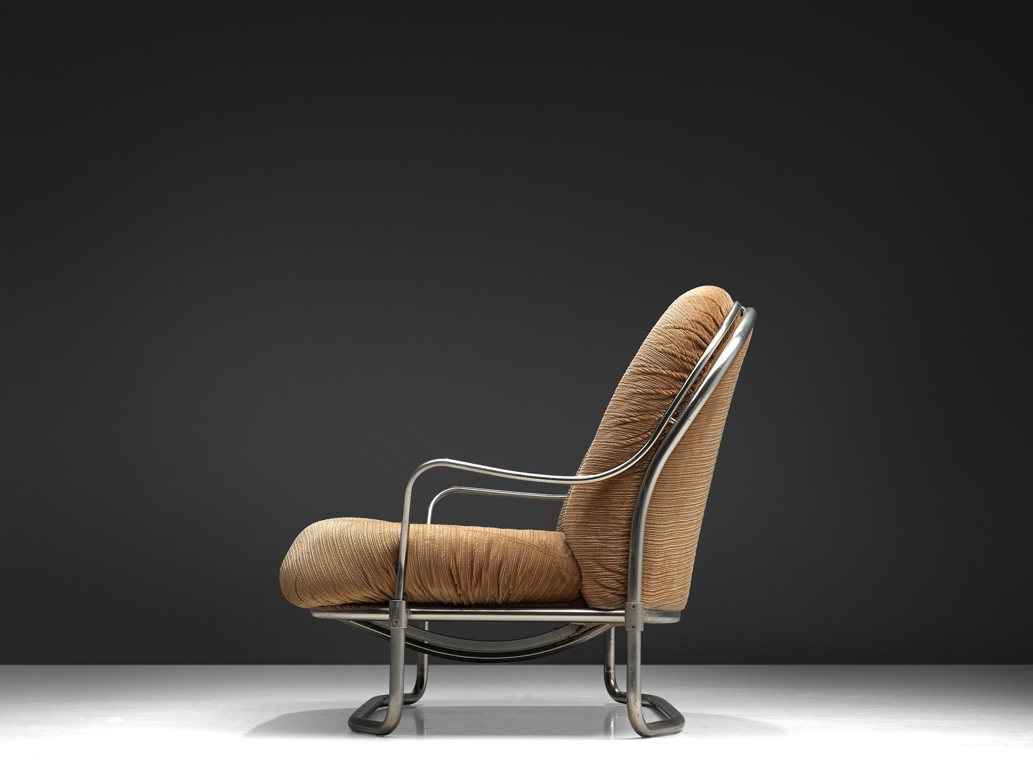 Carlo de Carli for Cinova Sofa in Tubular Steel and Light Brown Corduroy Seating Morentz