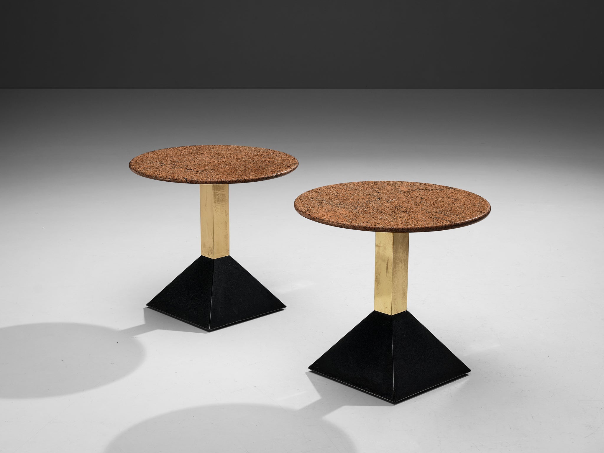 Italian Side Tables in Metal and Round Granite Top tables Morentz