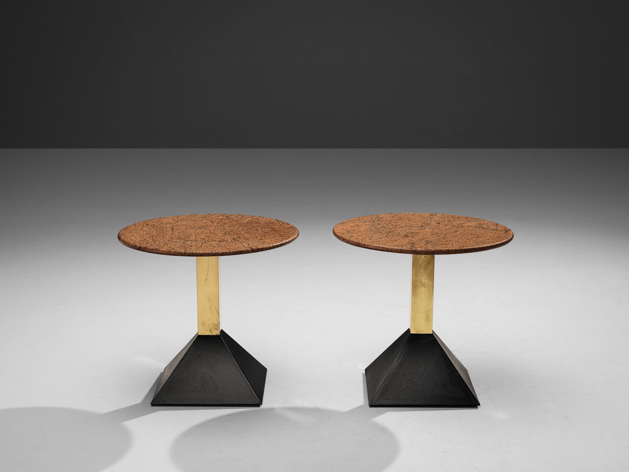 Italian Side Tables in Metal and Round Granite Top tables Morentz