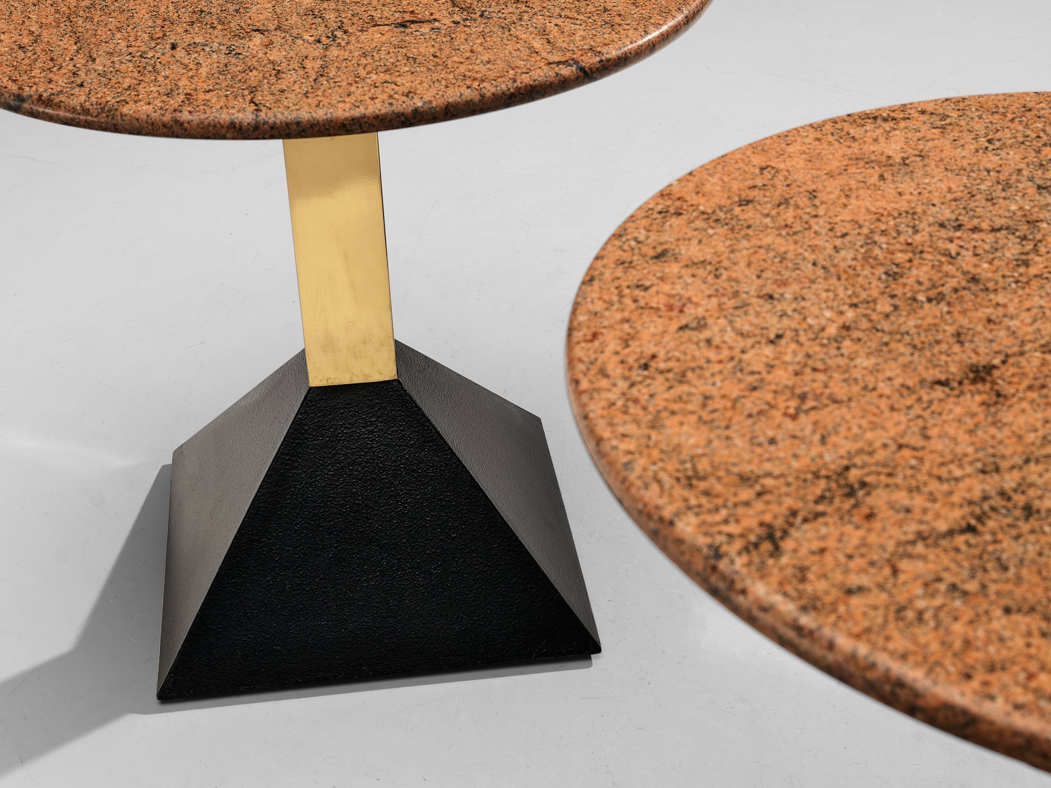Italian Side Tables in Metal and Round Granite Top tables Morentz