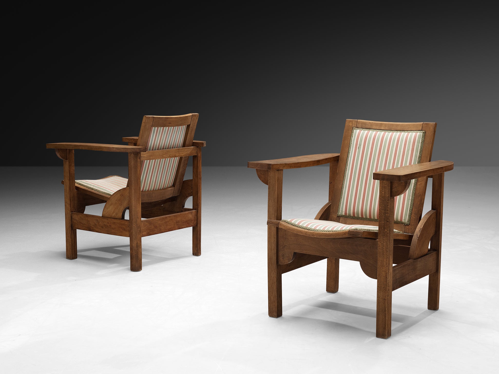 Pierre Dariel Pair of 'Hendaye' Armchairs in Wood Seating Morentz